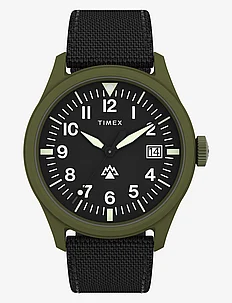 Expedition North Traprock 43mm Green Case Black Dial Black rPET Fabric Strap, Timex