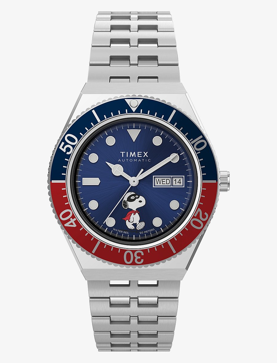 Timex - M79 Automatic Peanuts Masked Marvel 40mm Blue Dial Blue and Red Top Ring Bracelet - silver-tone/blue - 0