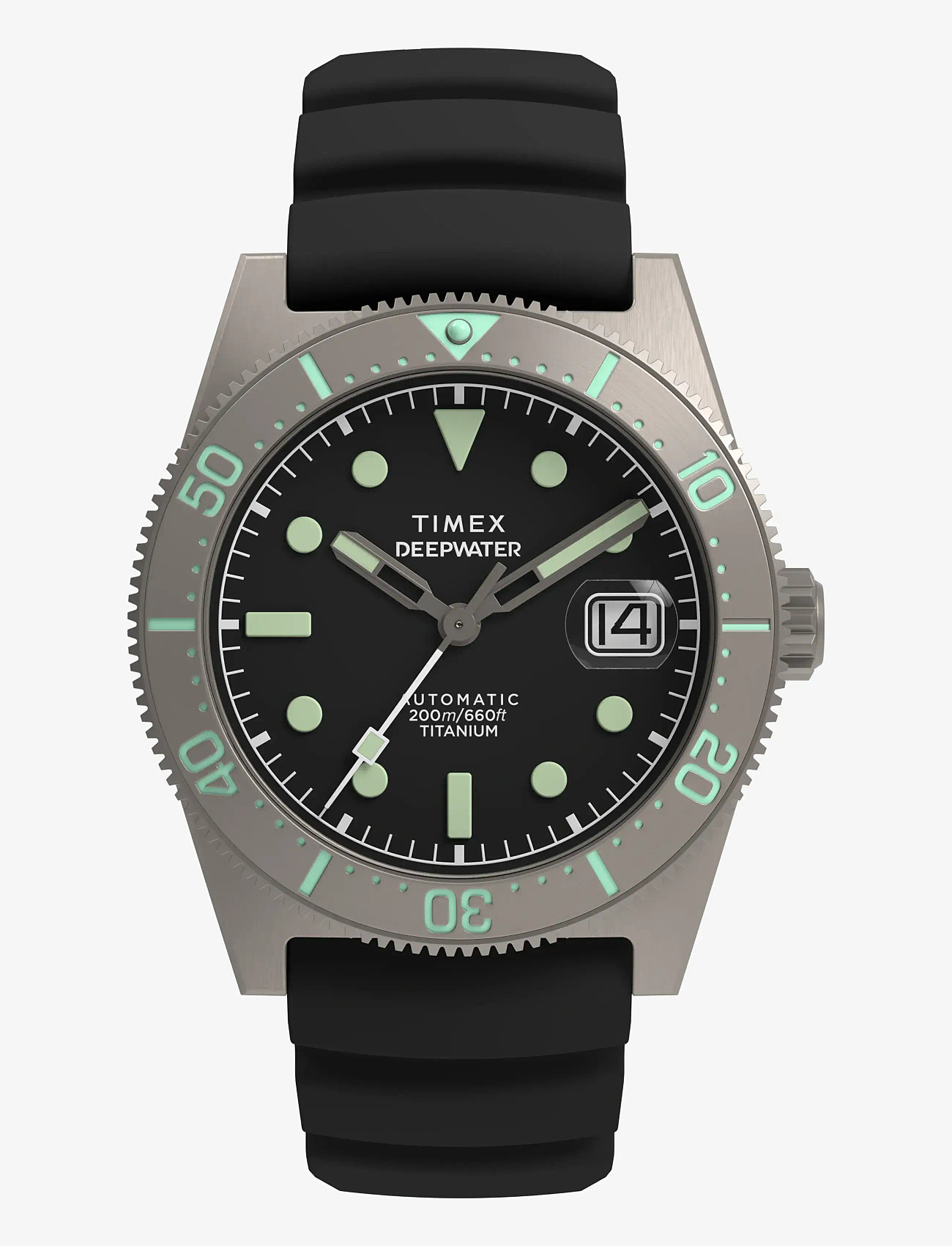 Timex - Deep Water Reef 200 Titanium Automatic Black Dial Black Rubber Strap Automatic - analoga klockor - titanium.tone/black - 0