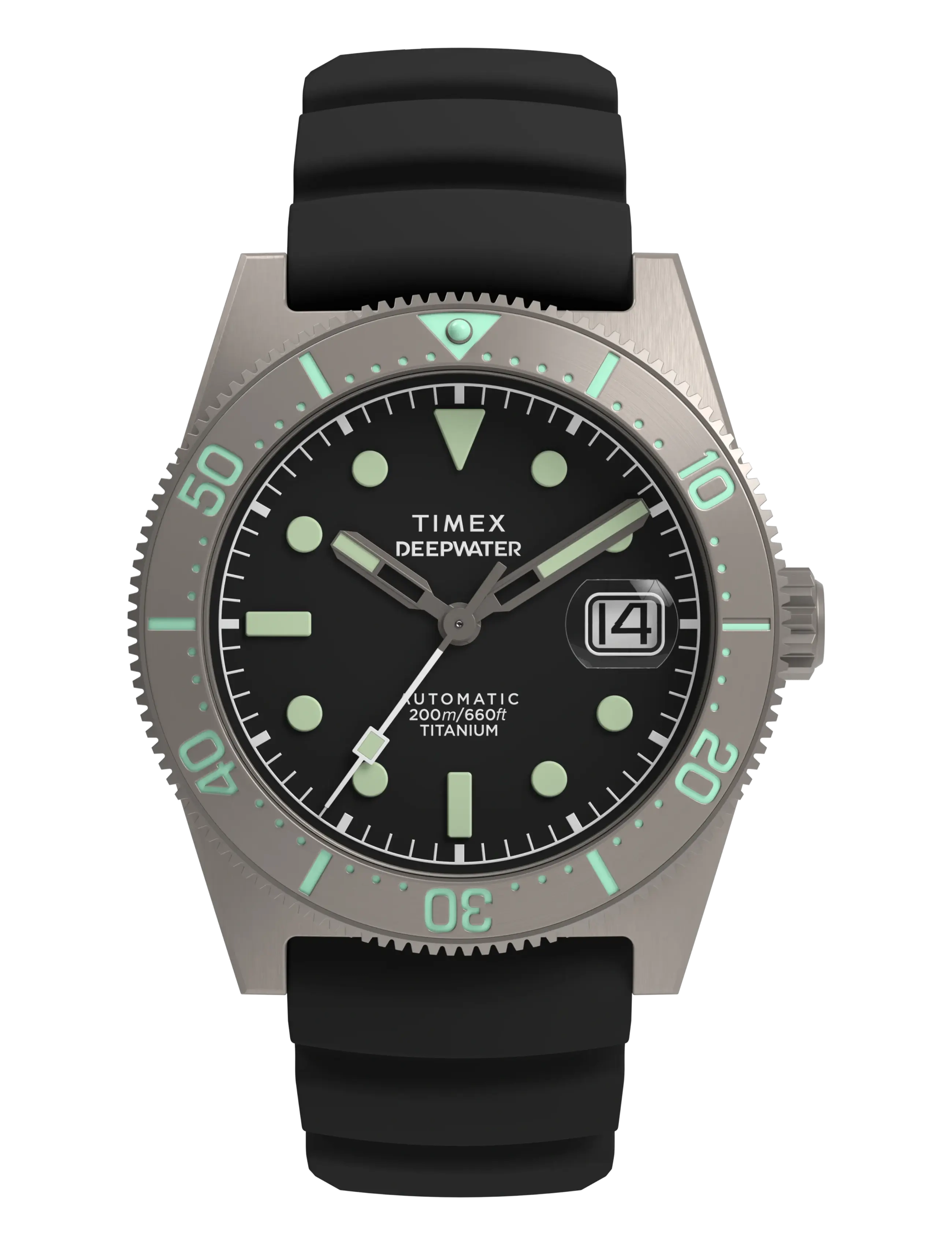 Timex Deep Water Reef 200 Titanium Automatic Black Dial Black Rubber Strap Automatic - Klockor - TITANIUM.TONE/BLACK / black