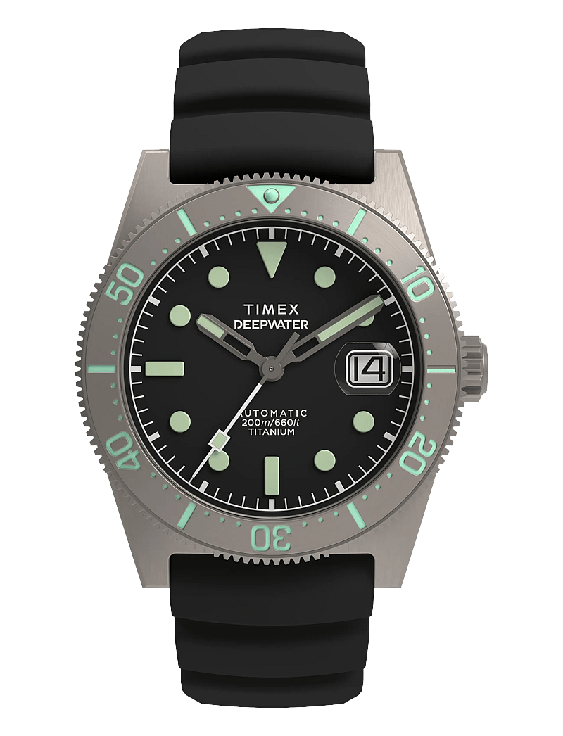 Timex - Deep Water Reef 200 Titanium Automatic Black Dial Black Rubber Strap Automatic - analoga klockor - titanium.tone/black - 0