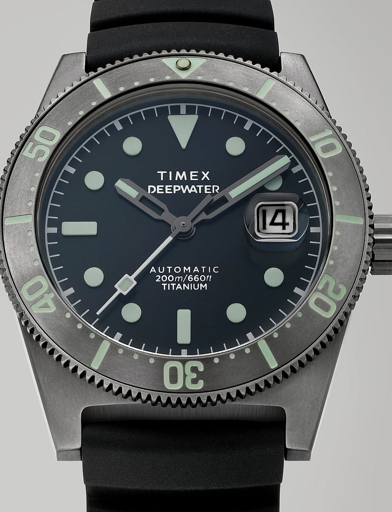 Timex - Deep Water Reef 200 Titanium Automatic Black Dial Black Rubber Strap Automatic - analoga klockor - titanium.tone/black - 5