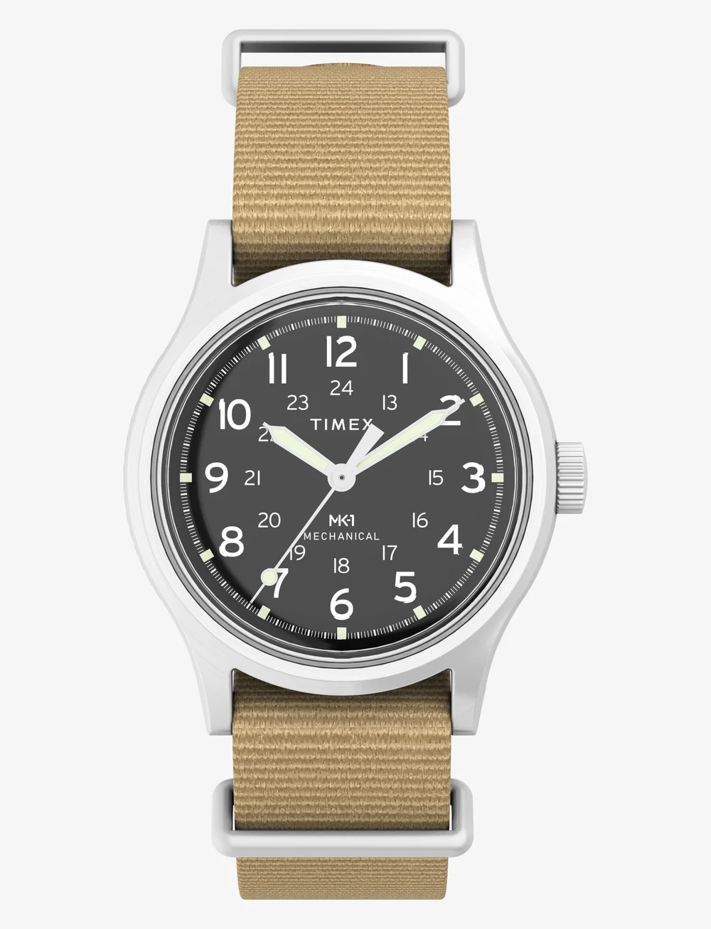 Timex - MK1 HAND WIND SST CASE BLACK DIAL TAN STRAP - analoga klockor - silver tone/black - 0