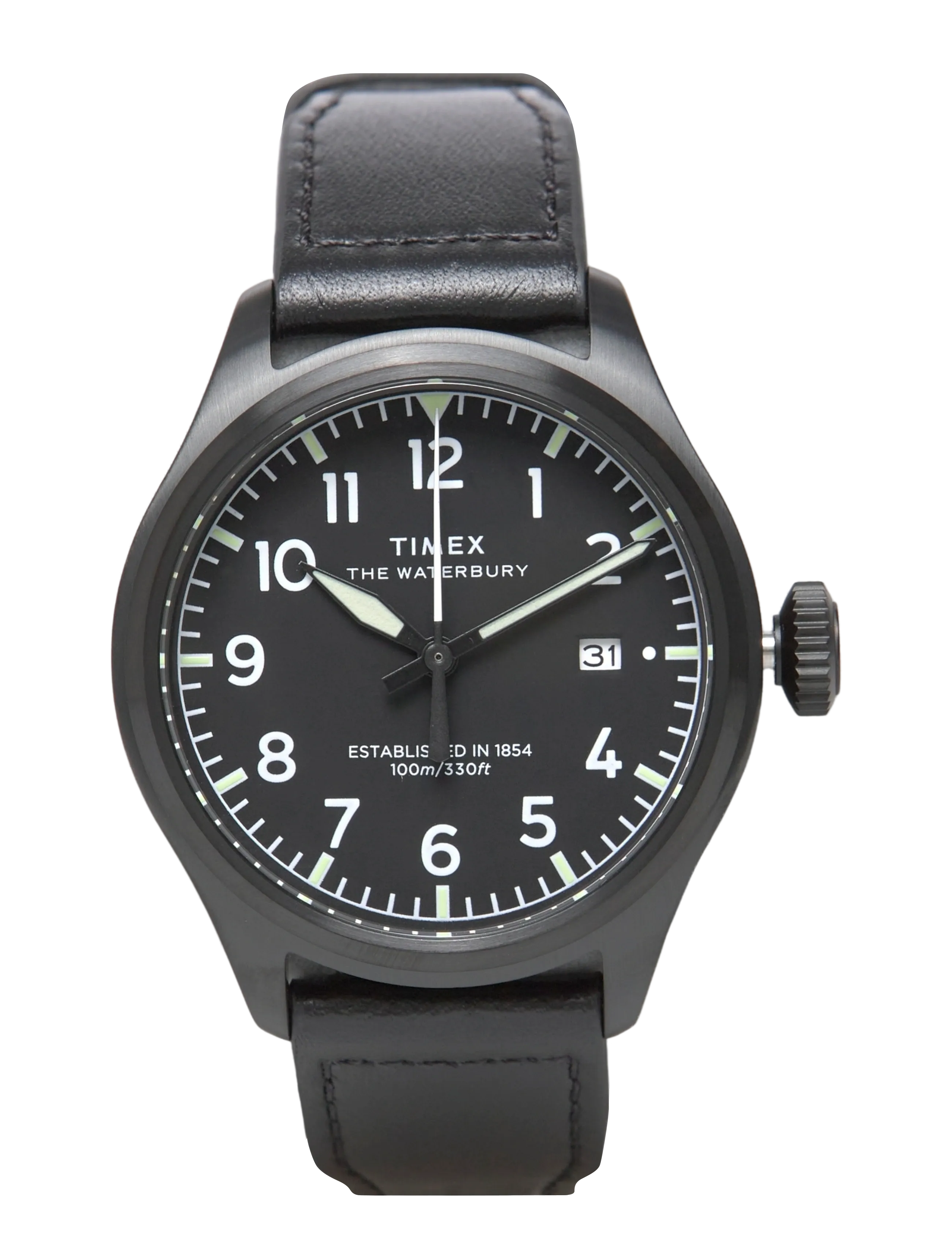 Timex WATERBURY ACE SST CASE BLACK DIAL AND BLACK LEATHER STRAP - Akcija - BLACK-TONE/BLACK / black