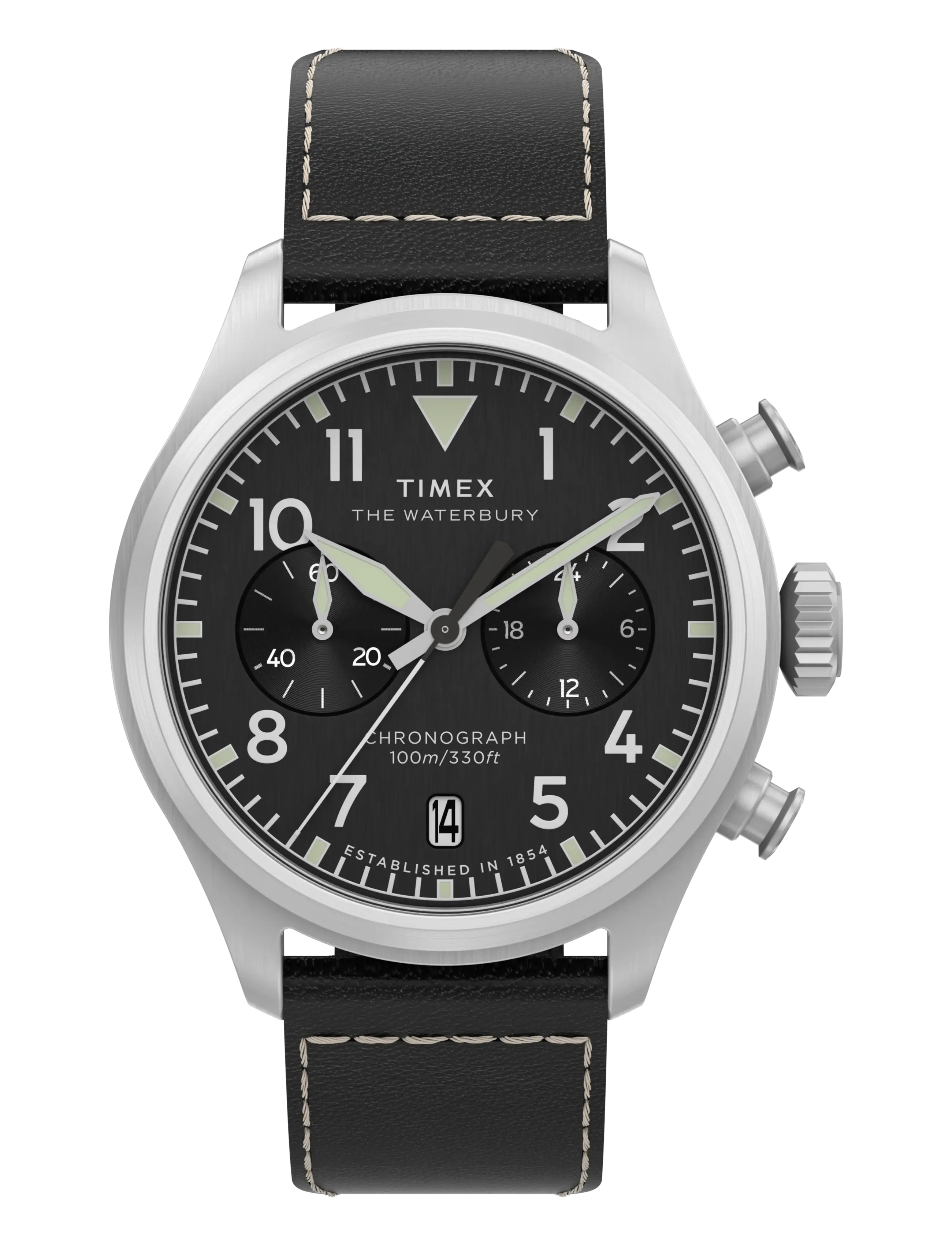 Timex Waterbury Ace Chronograph Sst Case Silver Dial Brown Strap, 41 MM, Watches, Schwarz - Analog Männerswear