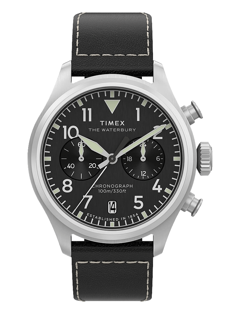 Timex - WATERBURY ACE CHRONOGRAPH SST CASE SILVER DIAL BROWN STRAP - analoge uhren - silver-tone/black - 0