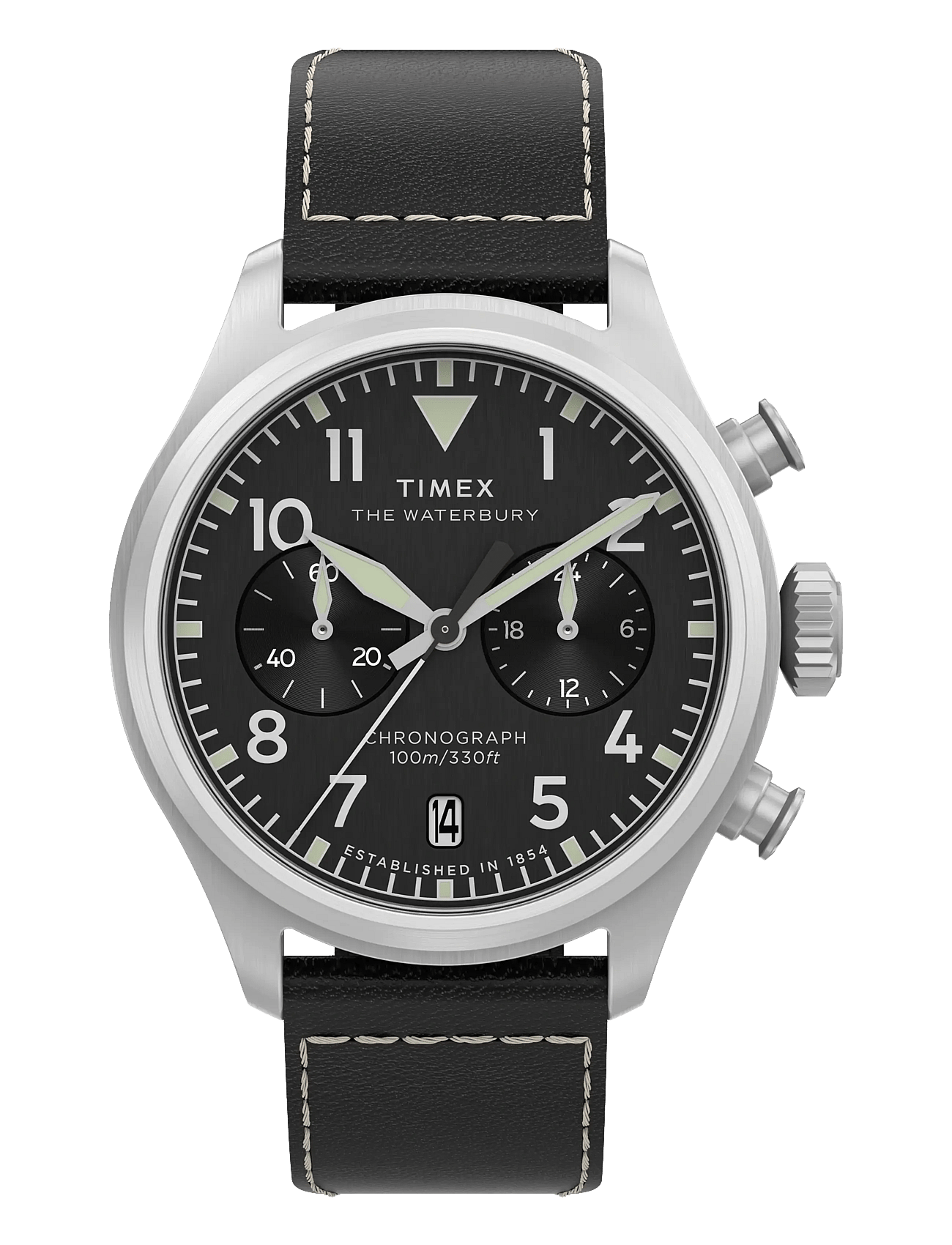 WATERBURY ACE CHRONOGRAPH SST CASE SILVER DIAL BROWN STRAP - SILVER-TONE