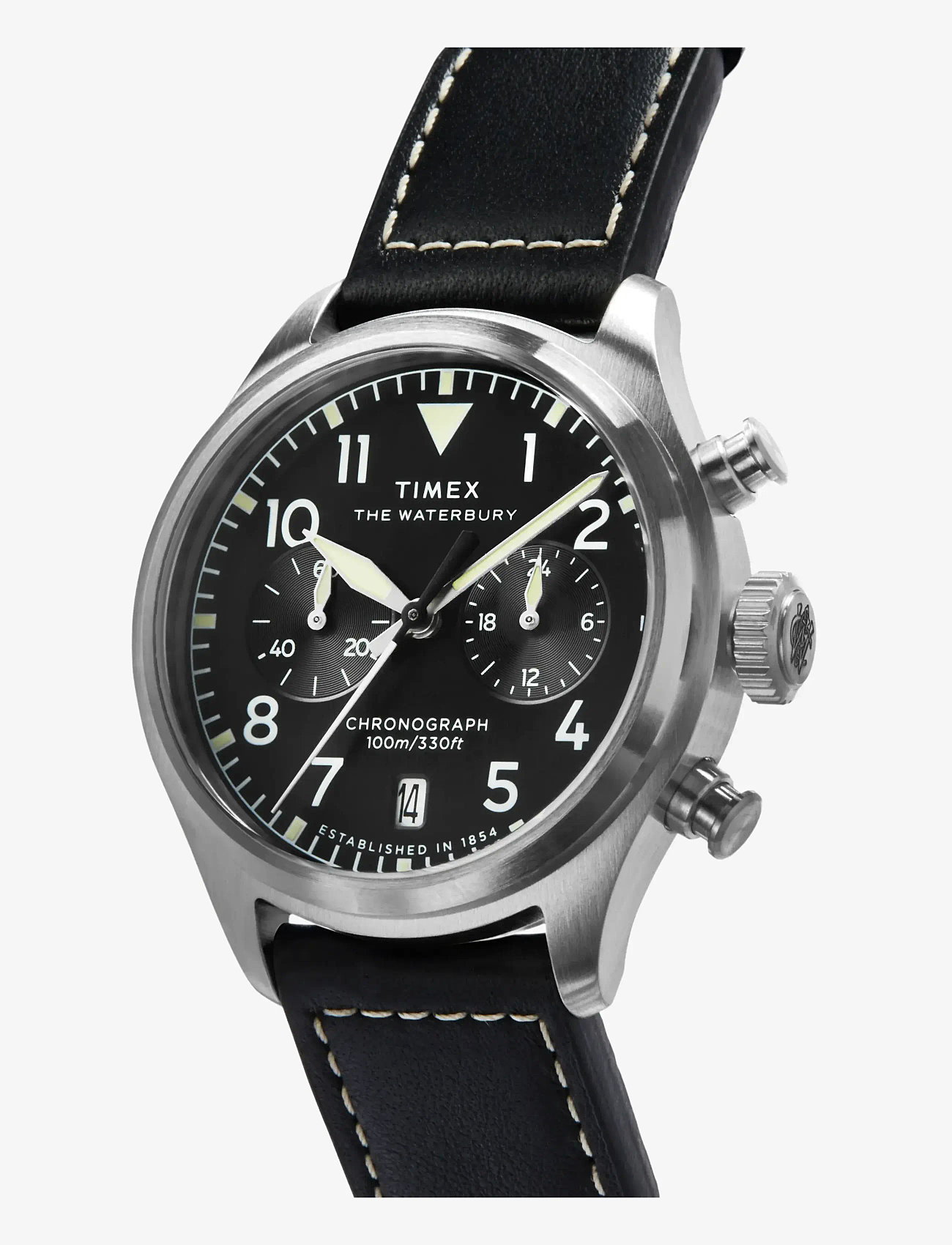 Timex - WATERBURY ACE CHRONOGRAPH SST CASE SILVER DIAL BROWN STRAP - analoge uhren - silver-tone/black - 1