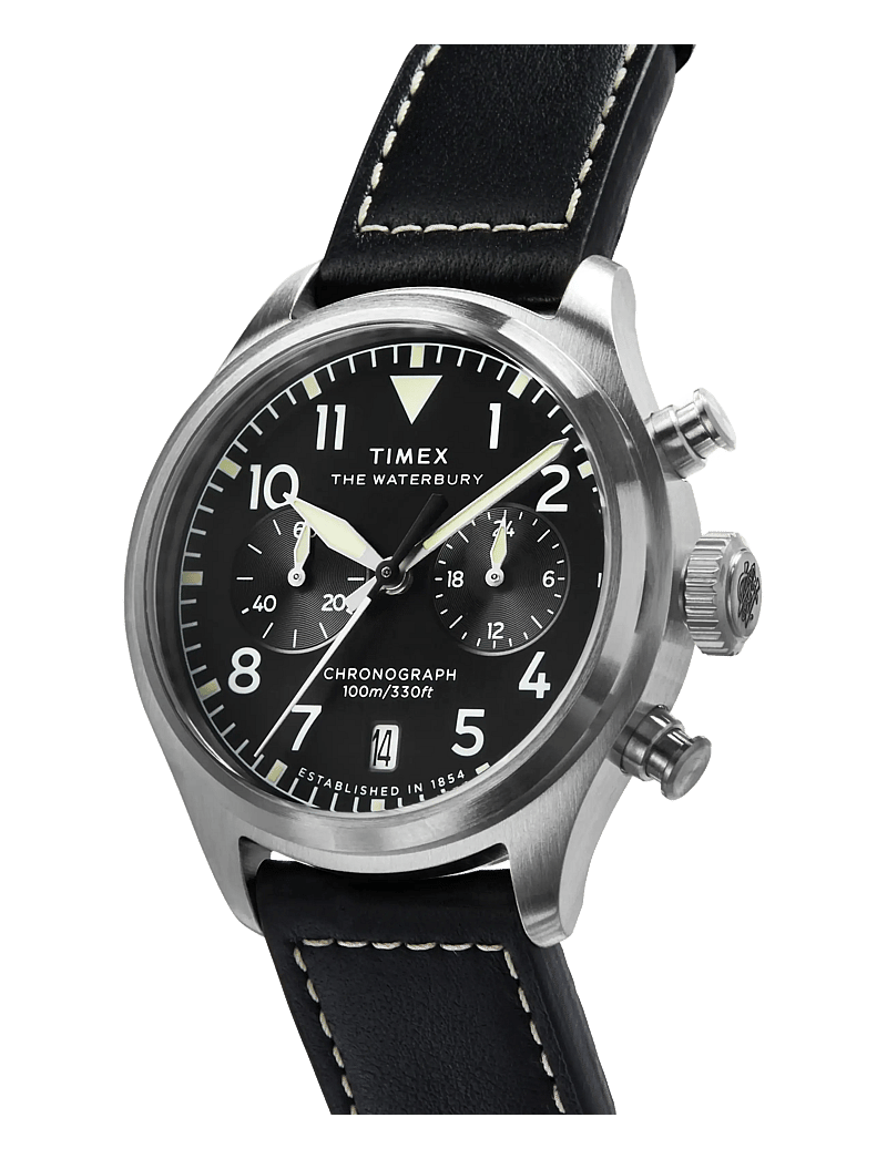 Timex - WATERBURY ACE CHRONOGRAPH SST CASE SILVER DIAL BROWN STRAP - analoge uhren - silver-tone/black - 1