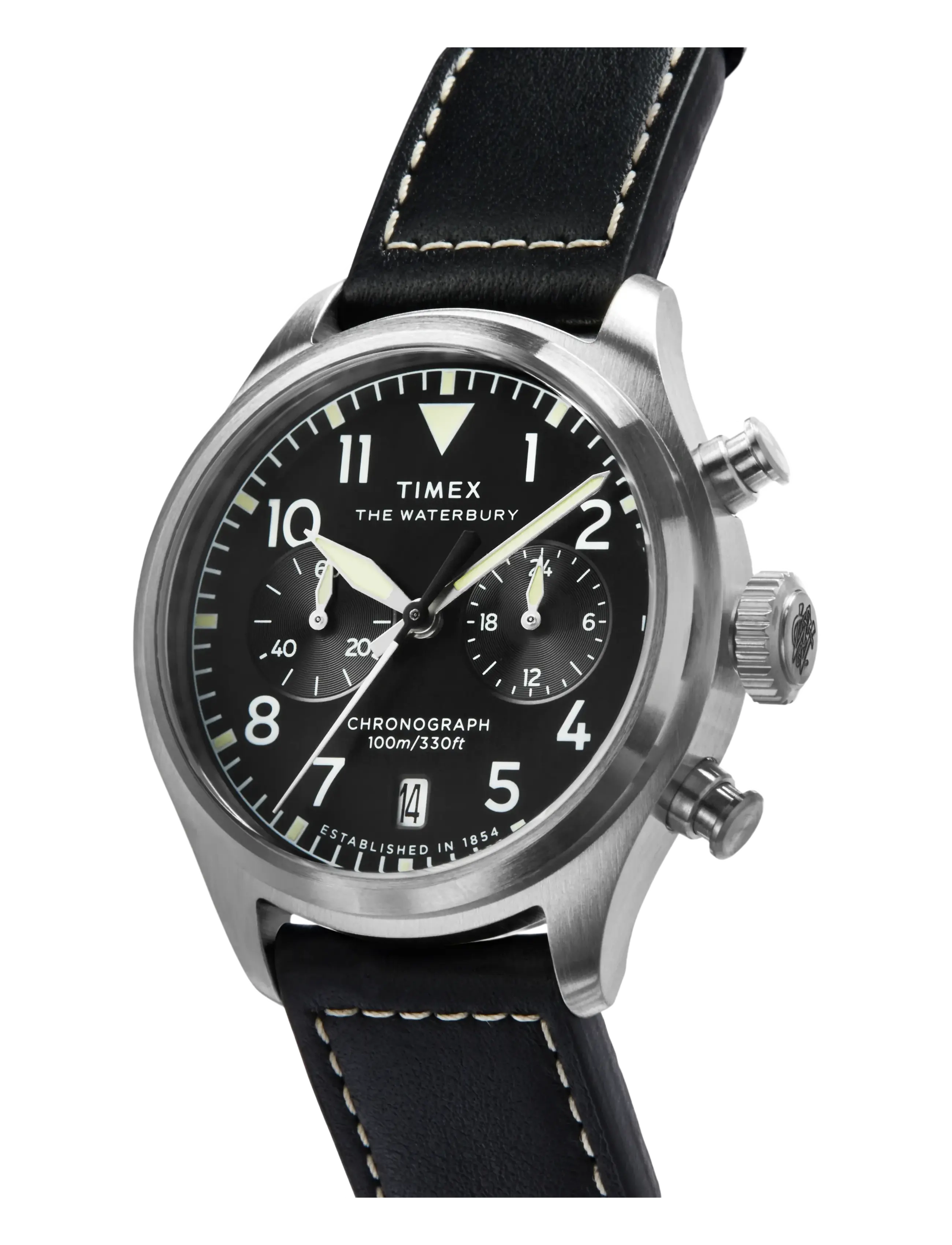 Timex - WATERBURY ACE CHRONOGRAPH SST CASE SILVER DIAL BROWN STRAP - skífuúr - silver-tone/black - 1