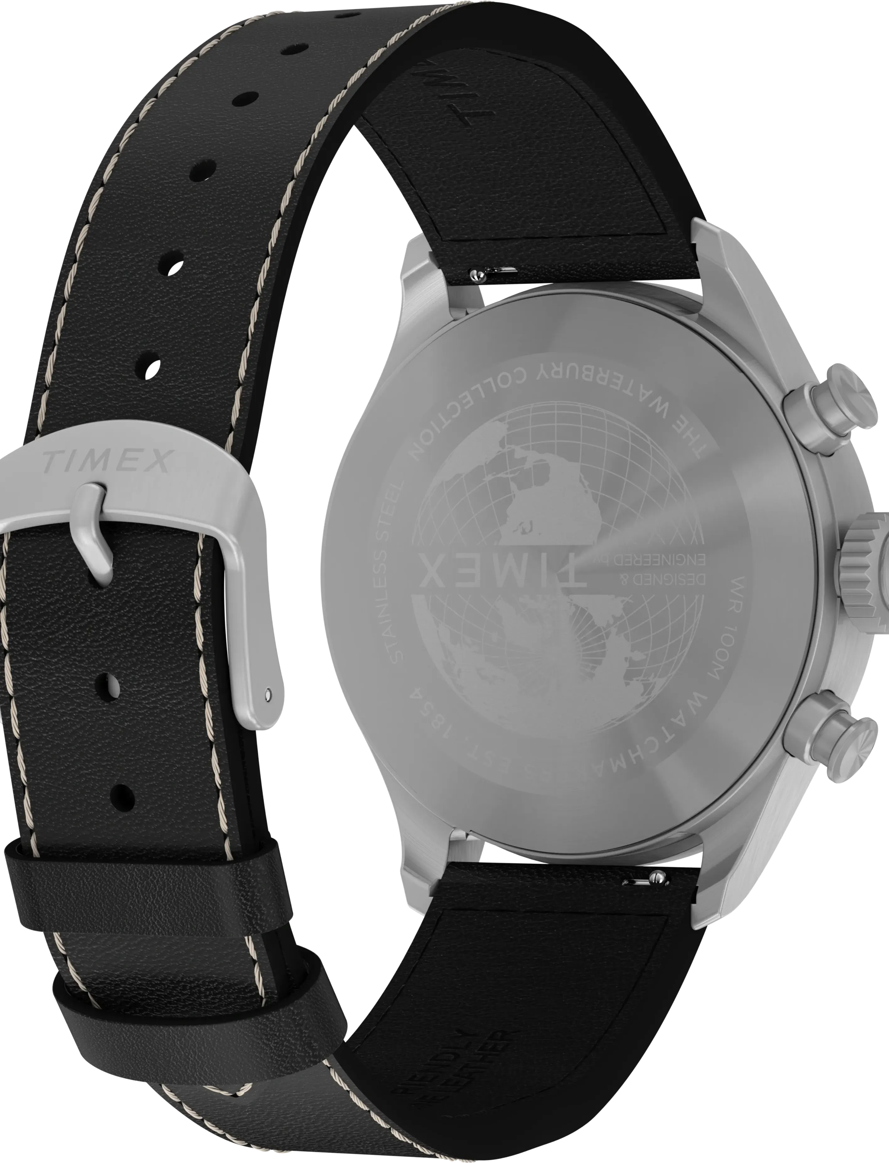 Timex - WATERBURY ACE CHRONOGRAPH SST CASE SILVER DIAL BROWN STRAP - skífuúr - silver-tone/black - 3