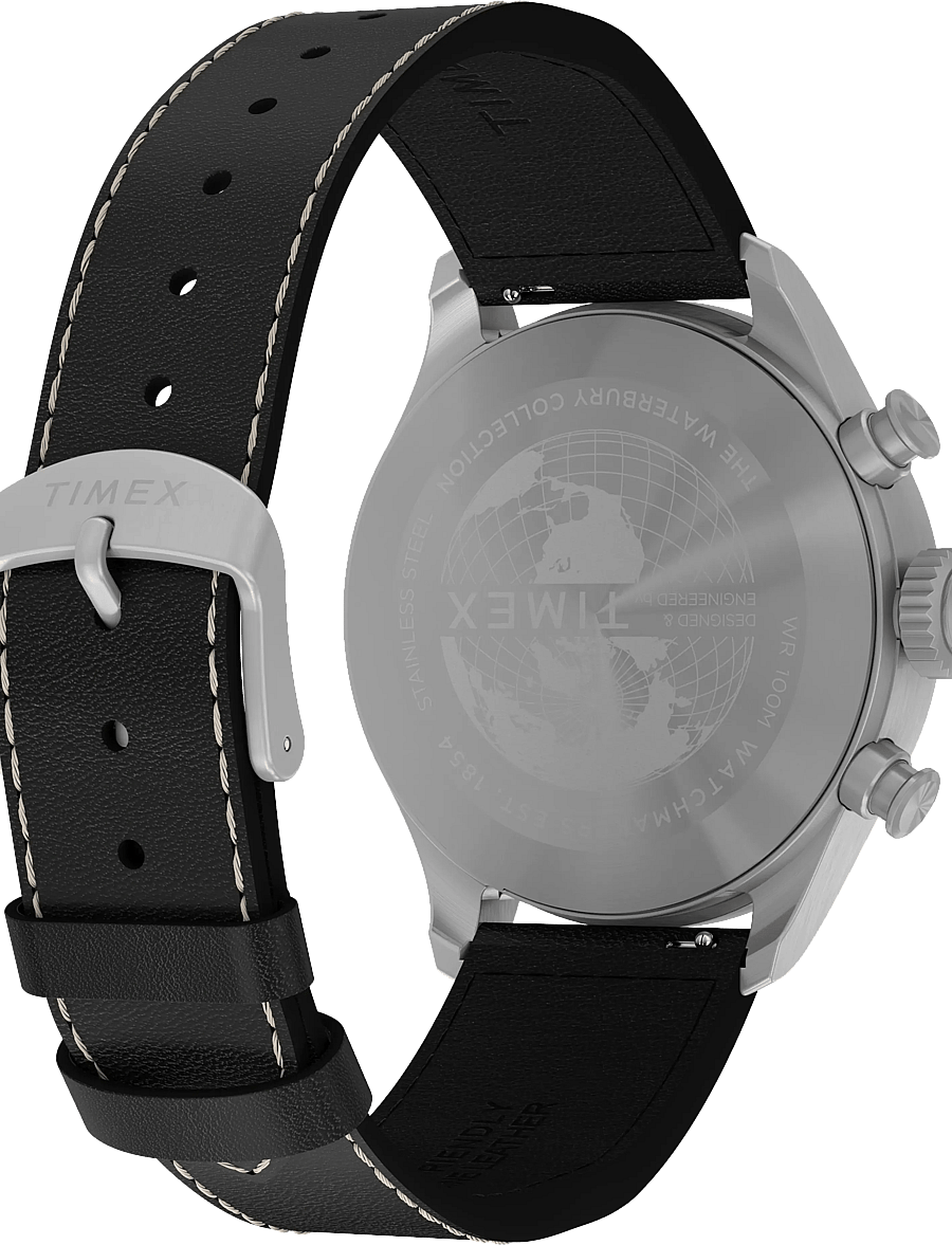 Timex - WATERBURY ACE CHRONOGRAPH SST CASE SILVER DIAL BROWN STRAP - skífuúr - silver-tone/black - 3