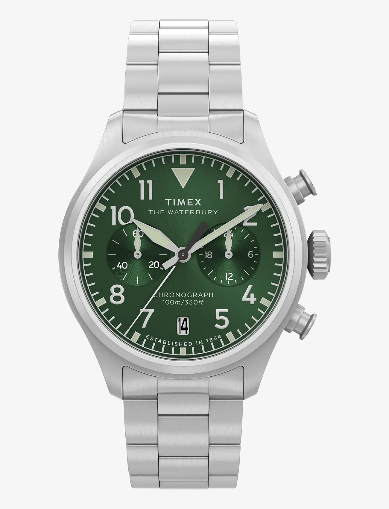 Timex - WATERBURY ACE CHRONOGRAPH SST CASE GREEN DIAL BRACELET - analoga klockor - silver-tone/green - 0