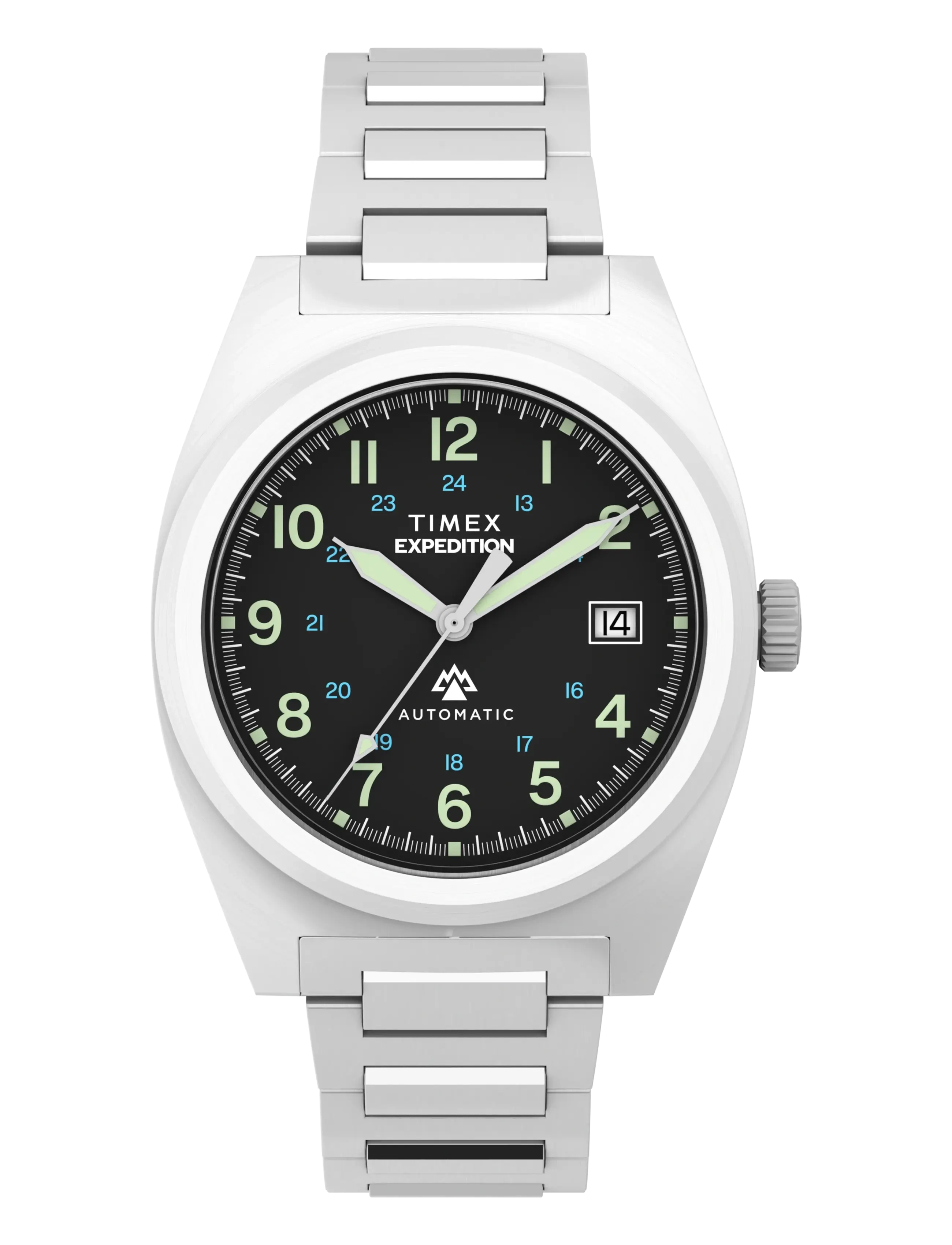 Timex Expedition Field Post Automatic 39mm SST Case Black Dial Bracelet - Klockor - SILVER-TONE/GREEN / black