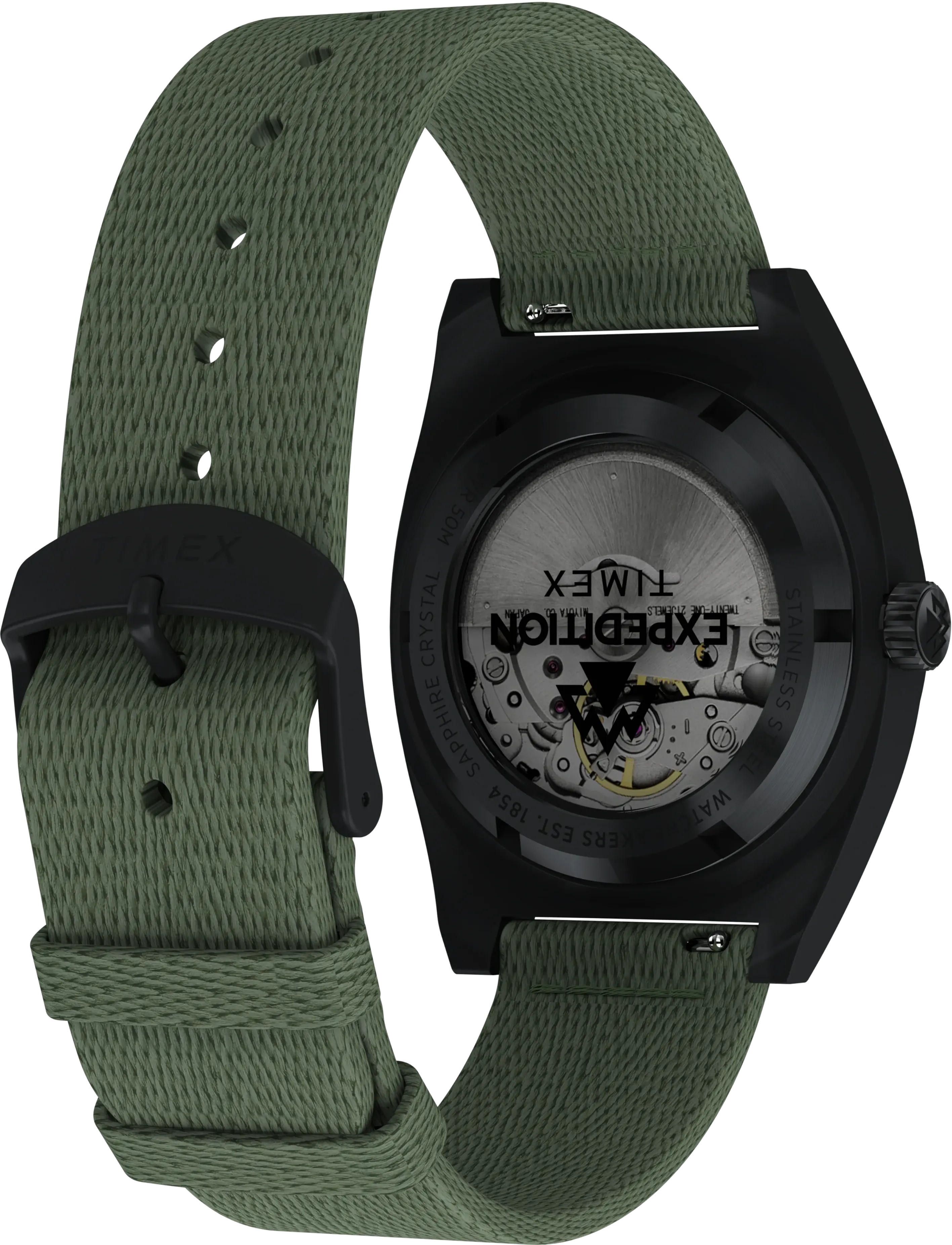 Timex - Expedition Field Post Automatic 39mm Black Case Dk Green Dial Black Leather - analoge ure - gunmetal-tone/green - 4