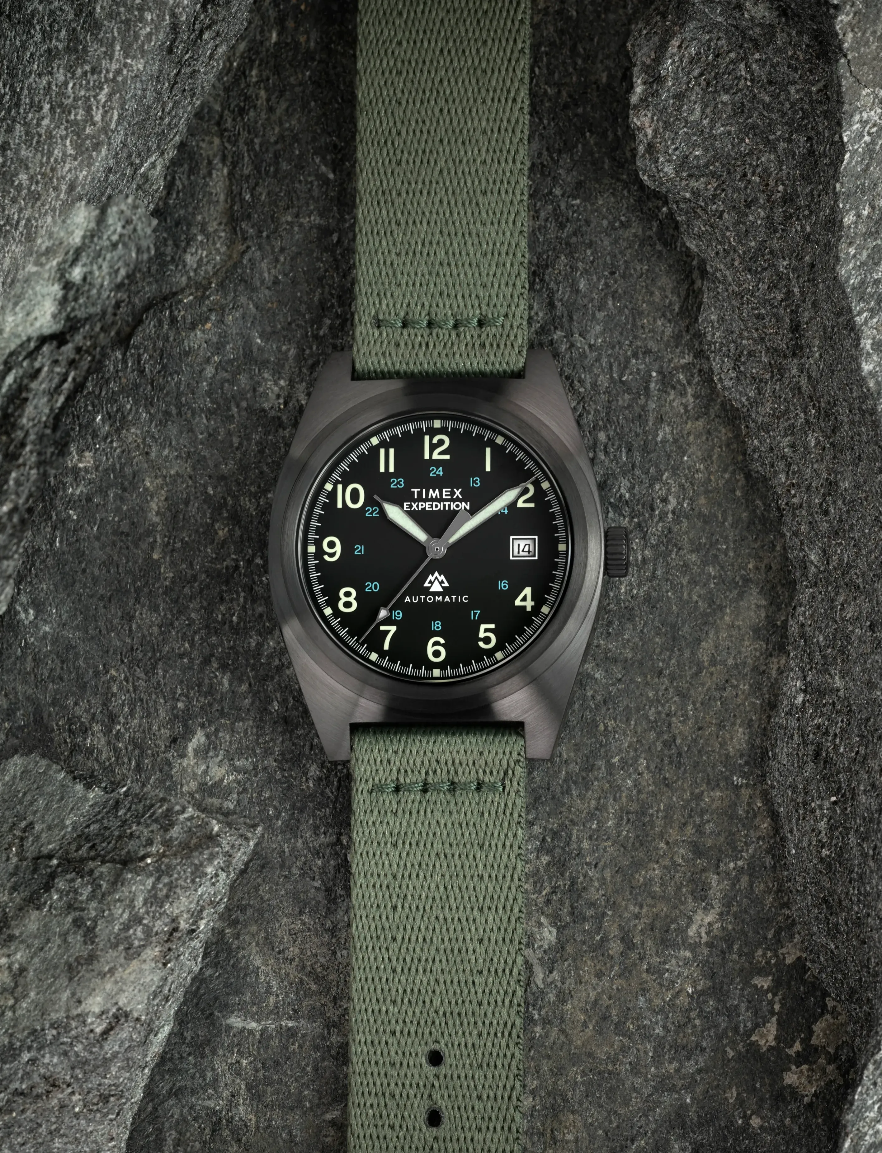 Timex - Expedition Field Post Automatic 39mm Black Case Dk Green Dial Black Leather - analoge ure - gunmetal-tone/green - 5