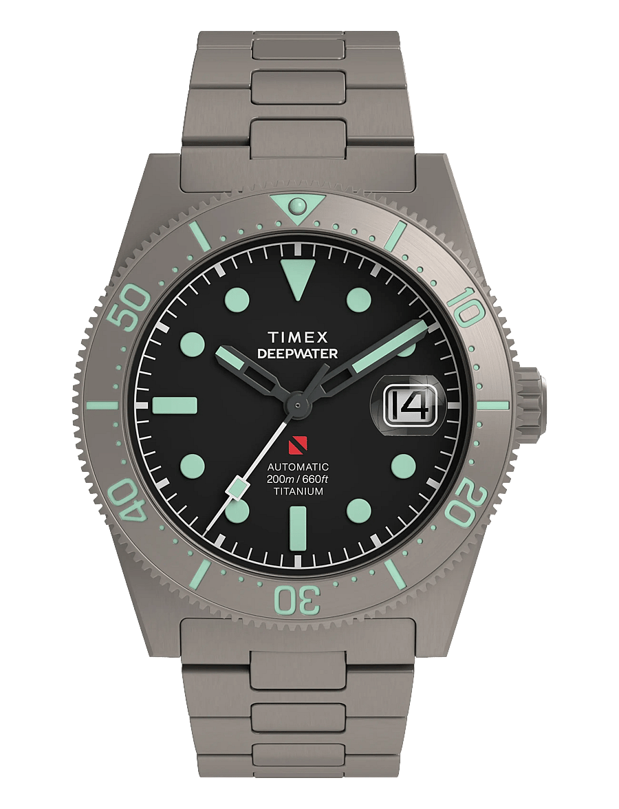 Timex - Deep Water Reef Titanium Auto Blk Dial Titanium Bracelet - analogie pulksteņi - titanium-tone/black - 1