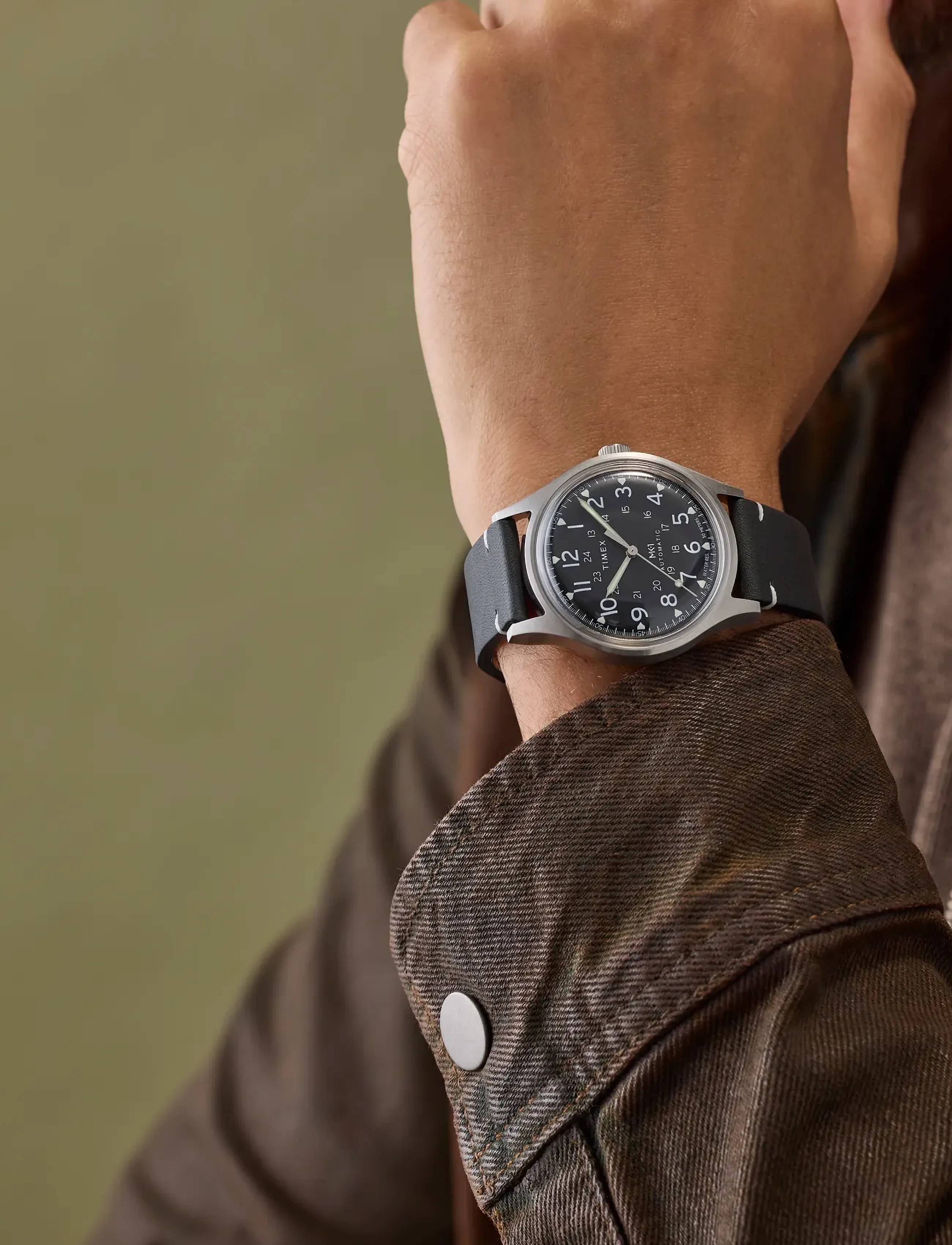 Timex - MK1 Automatic 40mm Strap Watch - silver-tone/black - 5