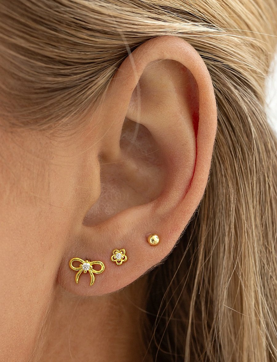 Timi of Sweden - Lupine - Flower with Crystal Stud Earrings - goujons - gold - 0