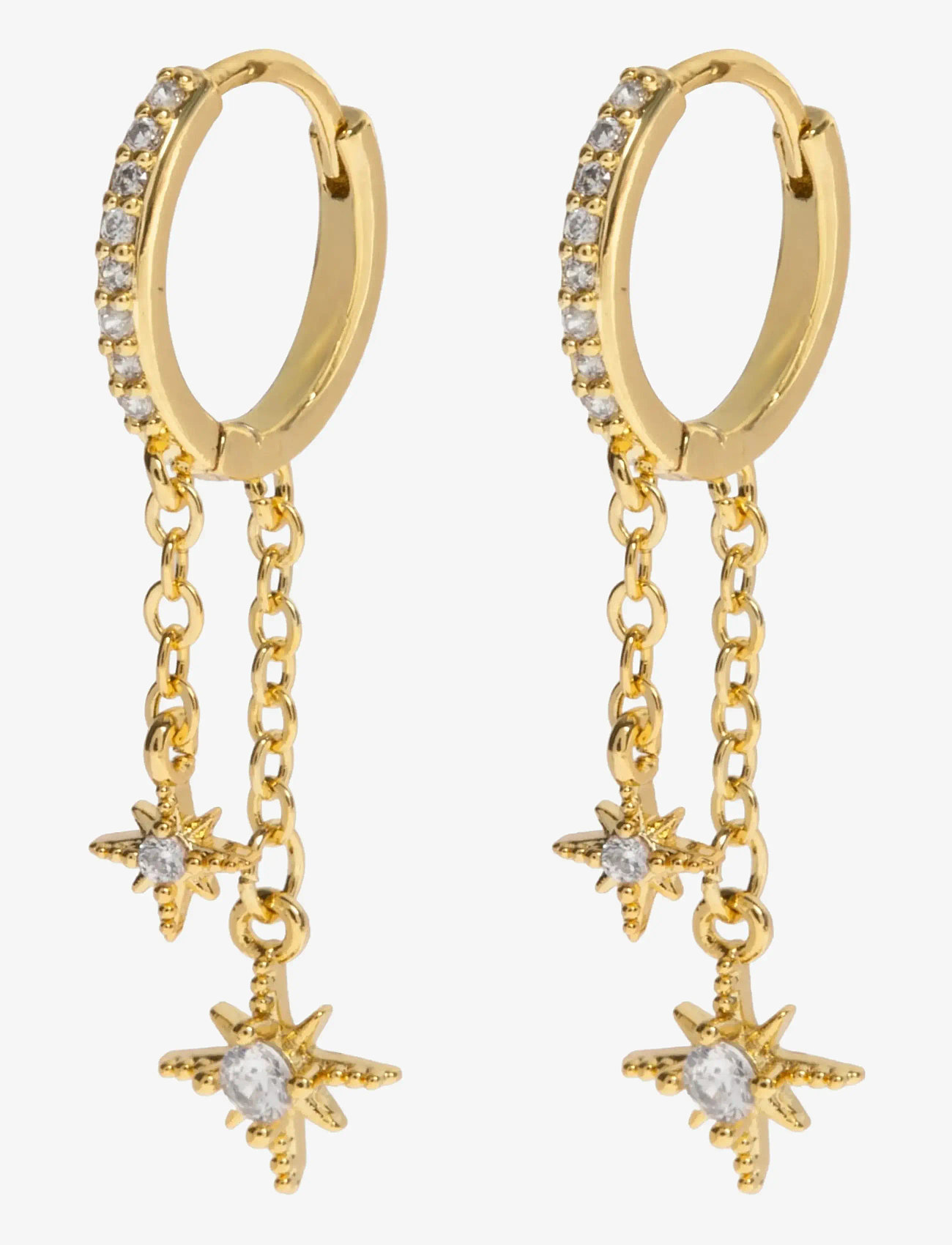 Timi of Sweden - Winny - Crystal Stars on Chain Hoop Earrings - pendant earrings - gold - 1