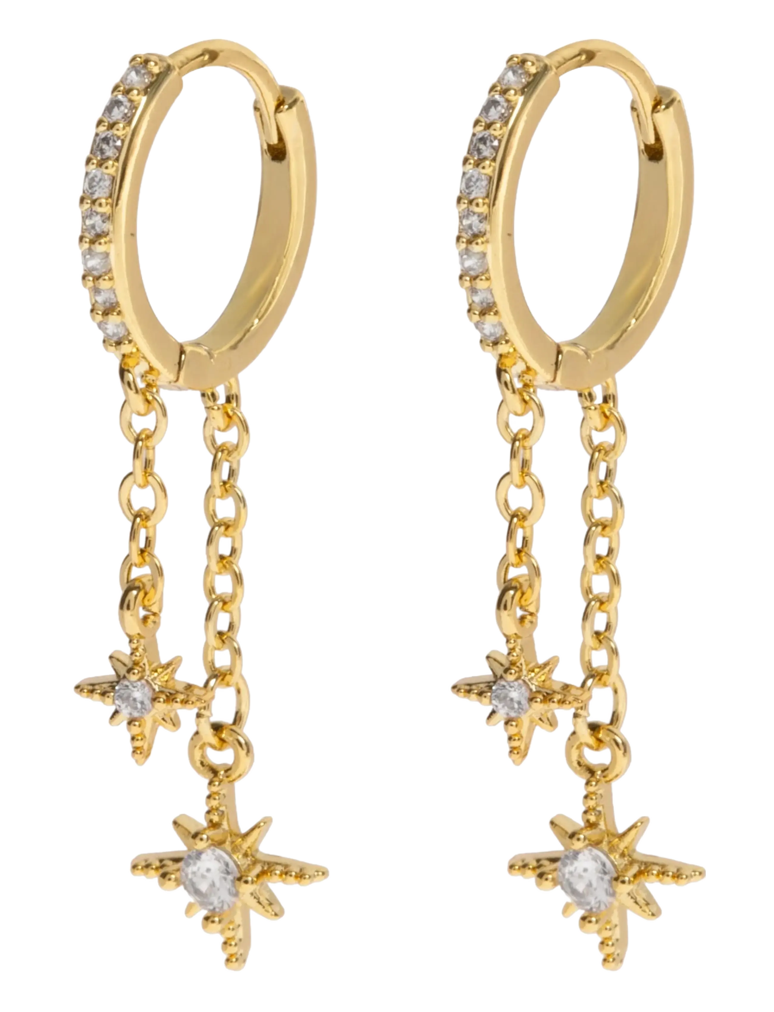 Timi of Sweden Winny - Crystal Stars on Chain Hoop Earrings - Officewear - GOLD / gold