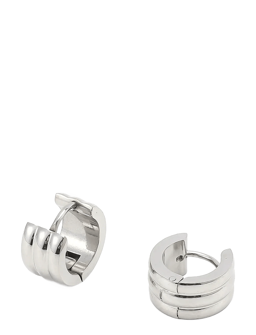 Timi of Sweden - Ruby - Triple Huggie Hoop Earrings Stainless Steel - creoler & hoops - silver - 1