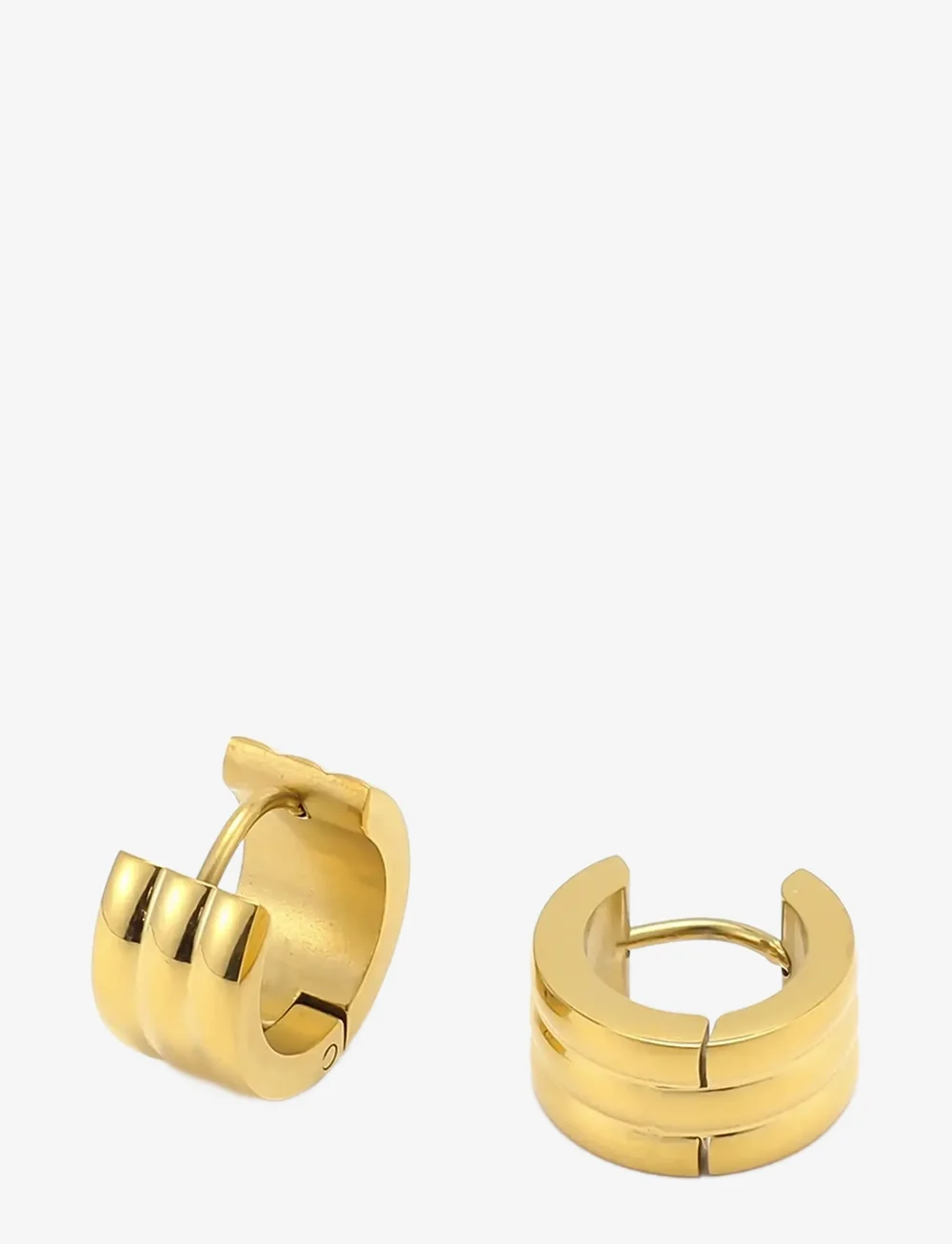 Timi of Sweden - Ruby - Triple Huggie Hoop Earrings Stainless Steel - creoler & hoops - gold - 1