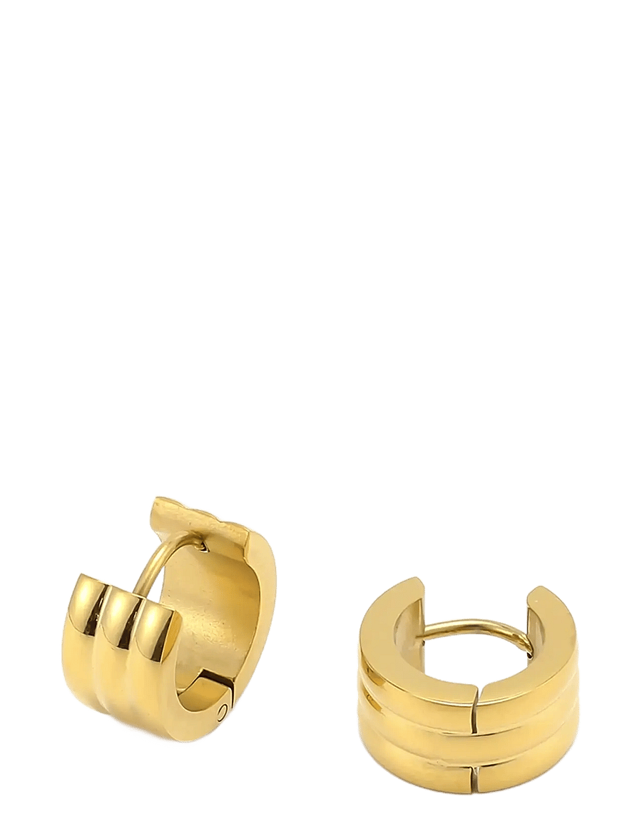 Timi of Sweden - Ruby - Triple Huggie Hoop Earrings Stainless Steel - cerceaux - gold - 1