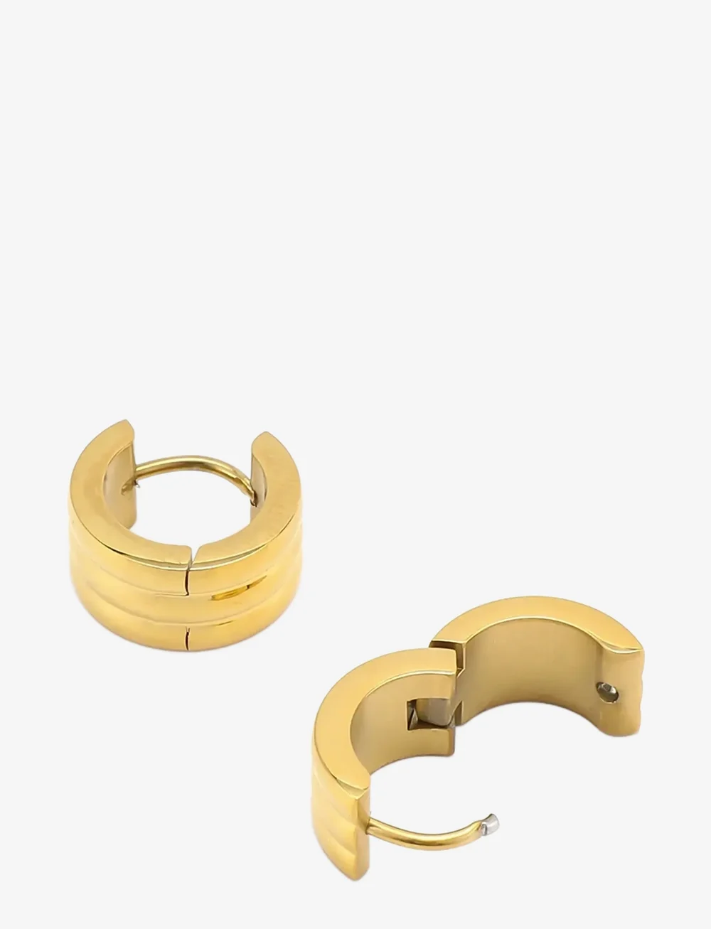 Timi of Sweden - Ruby - Triple Huggie Hoop Earrings Stainless Steel - creoler & hoops - gold - 2