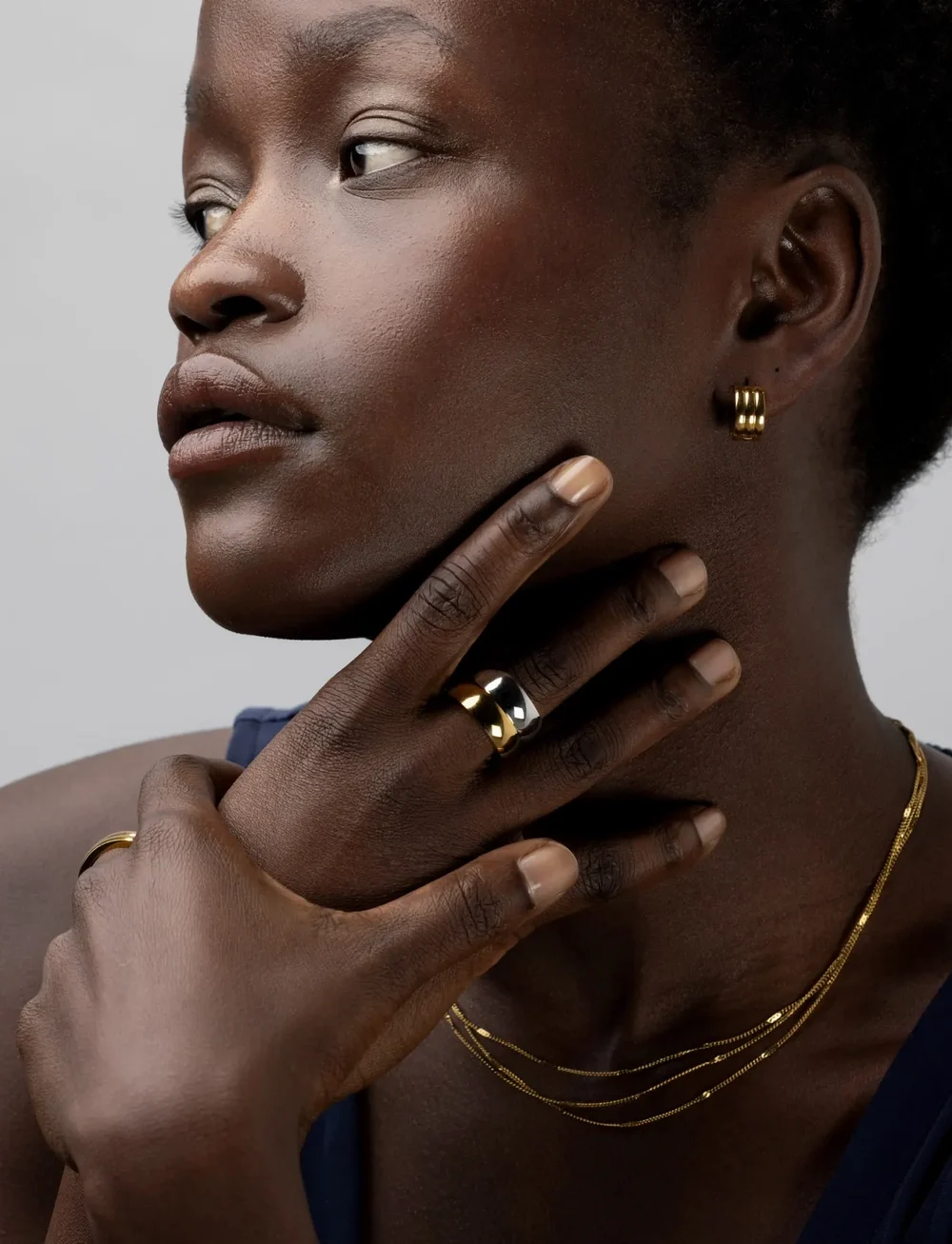 Timi of Sweden - Ruby - Triple Huggie Hoop Earrings Stainless Steel - creoler & hoops - gold - 4