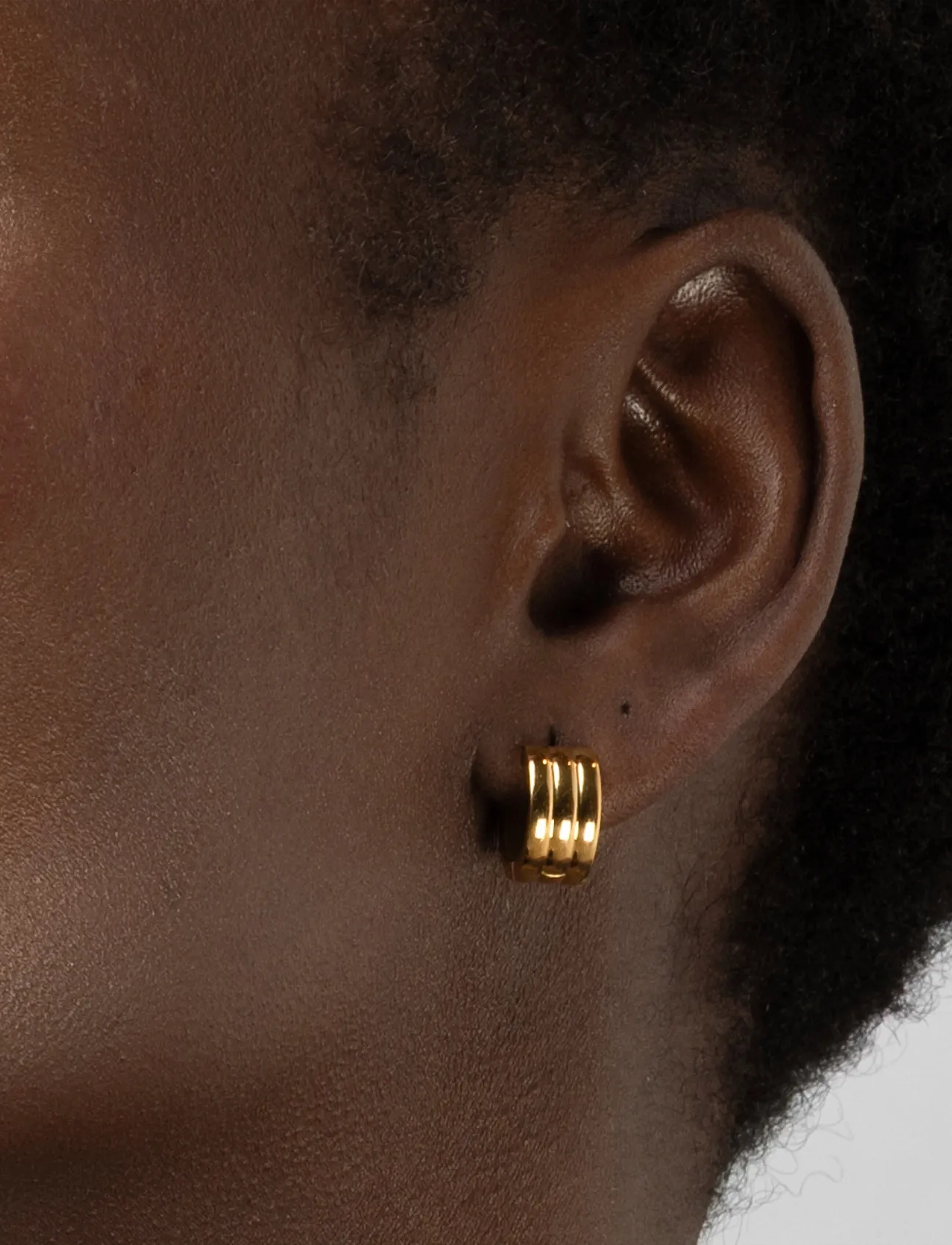 Timi of Sweden - Ruby - Triple Huggie Hoop Earrings Stainless Steel - cerceaux - gold - 5