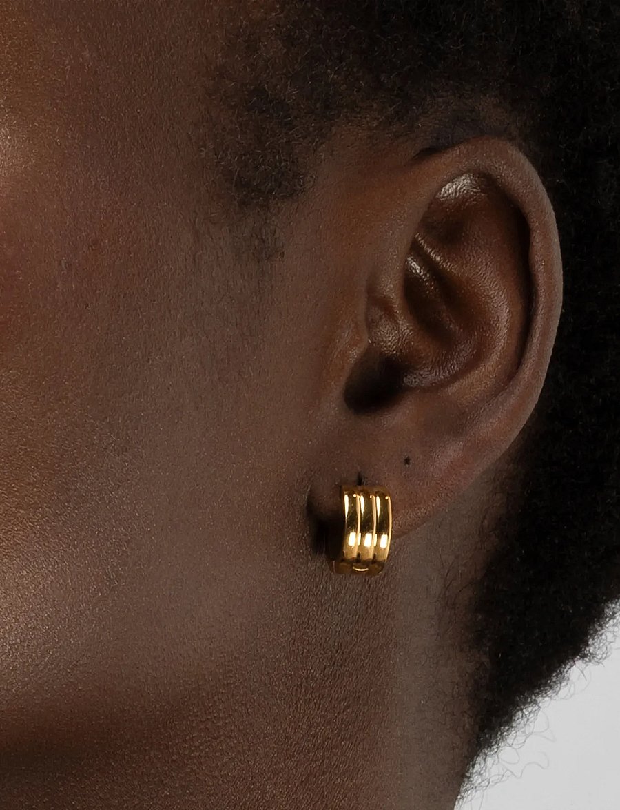 Timi of Sweden - Ruby - Triple Huggie Hoop Earrings Stainless Steel - cerceaux - gold - 5