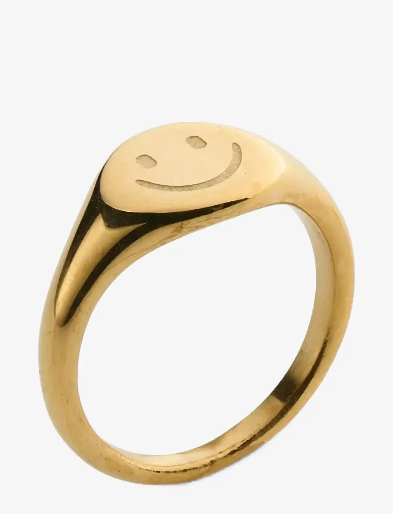 Timi of Sweden - Dixie - Smiley Face Signet Ring Stainless Ste - gold - 1