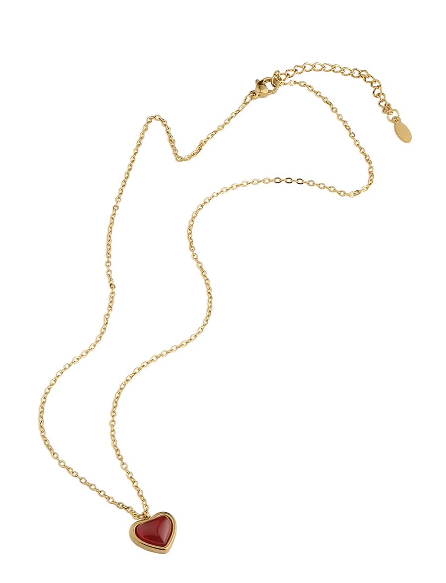 Timi of Sweden - Sonja - Jelly Heart Dangling Necklace Gold Stainle - kedjehalsband - gold - 1