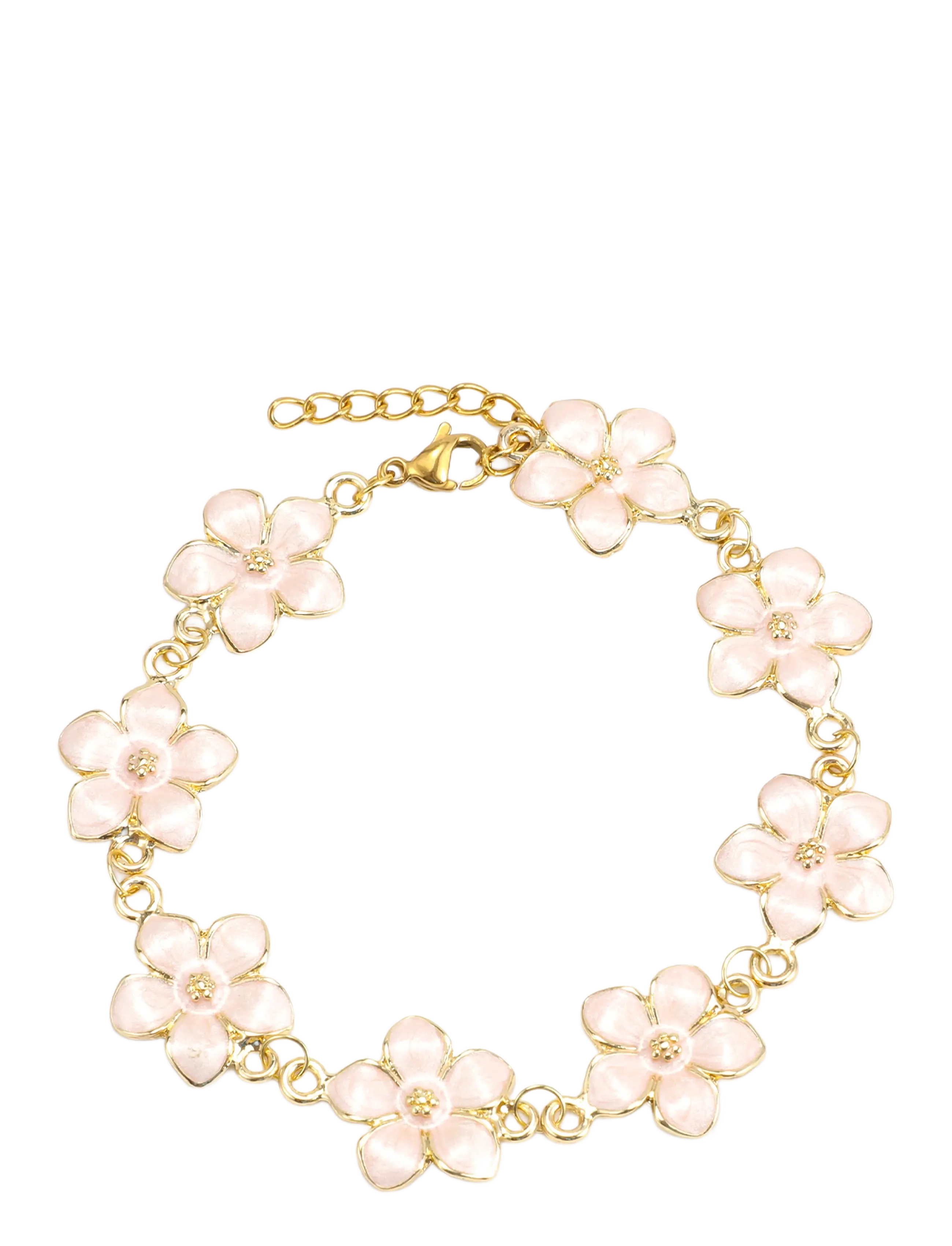 Timi of Sweden Adeline  - Pink Enamel Flower Chain Bracelet - Gold - Accessoires - GOLD / gold
