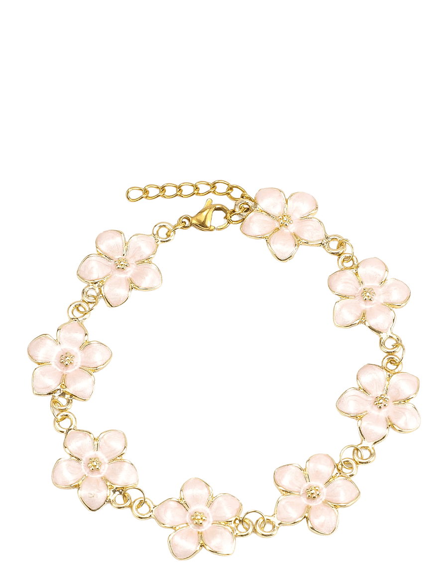 Timi of Sweden - Adeline - Pink Enamel Flower Chain Bracelet - Gold - kettenarmbänder - gold - 1