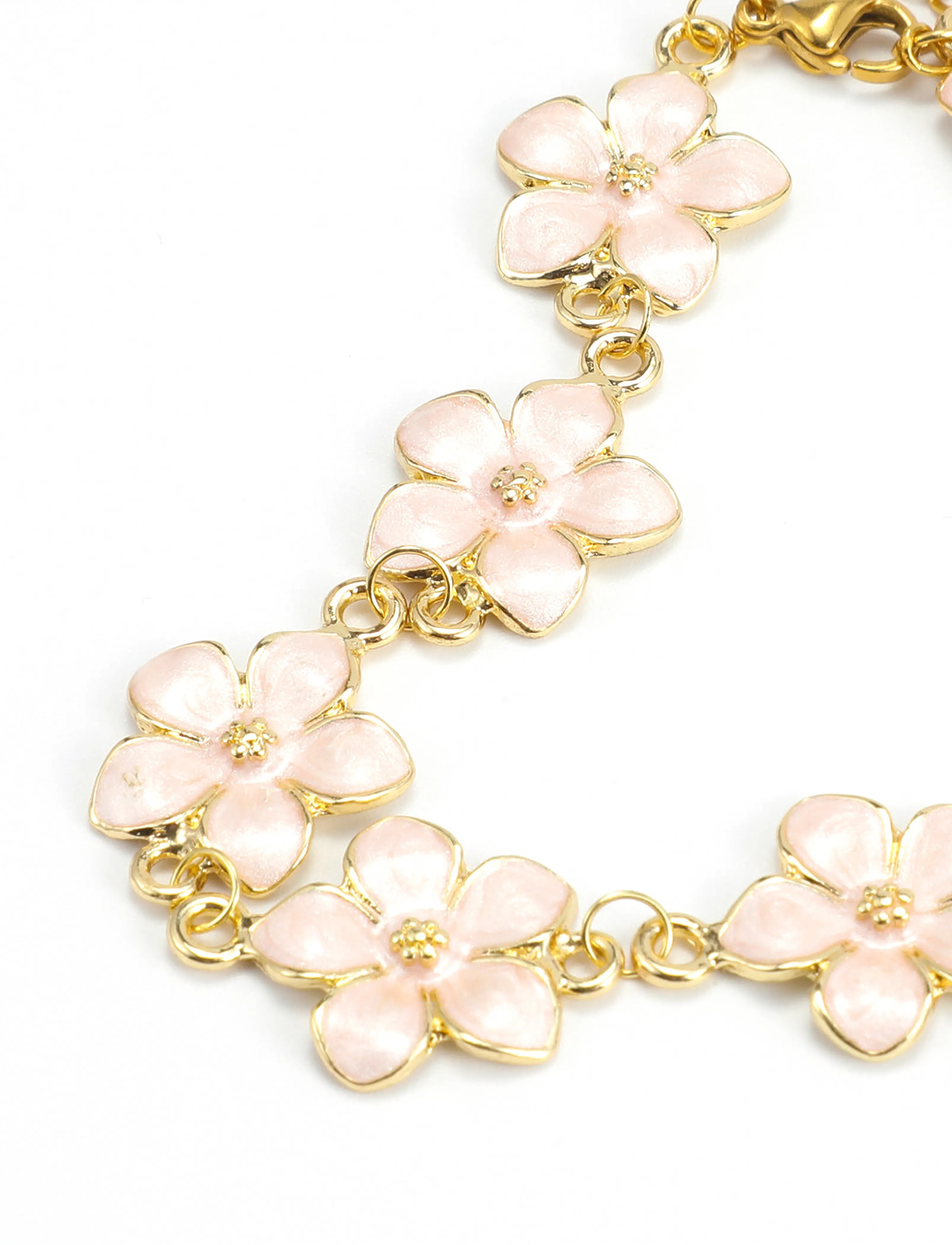 Timi of Sweden - Adeline  - Pink Enamel Flower Chain Bracelet - Gold - käeketid - gold - 4