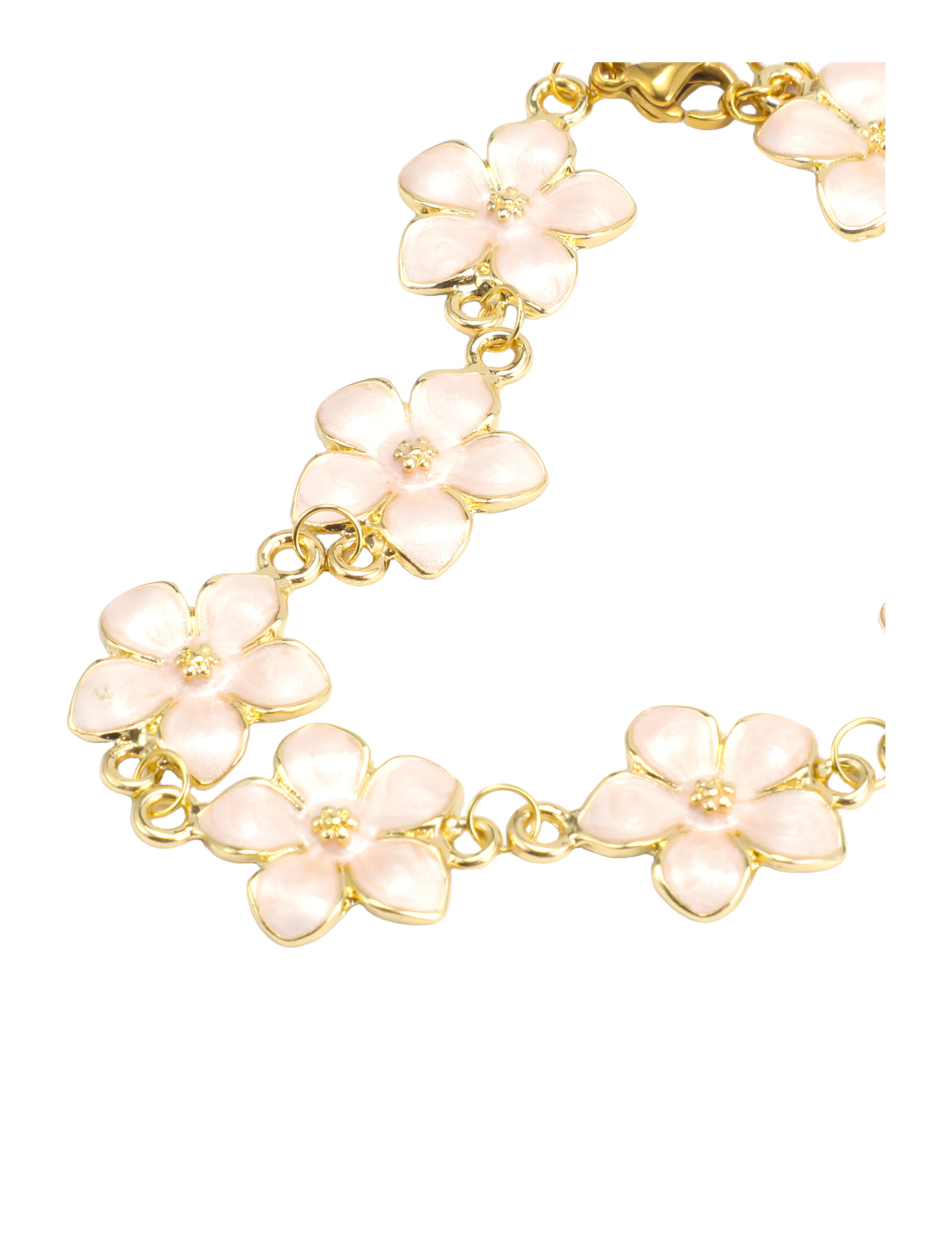 Timi of Sweden - Adeline  - Pink Enamel Flower Chain Bracelet - Gold - käeketid - gold - 5