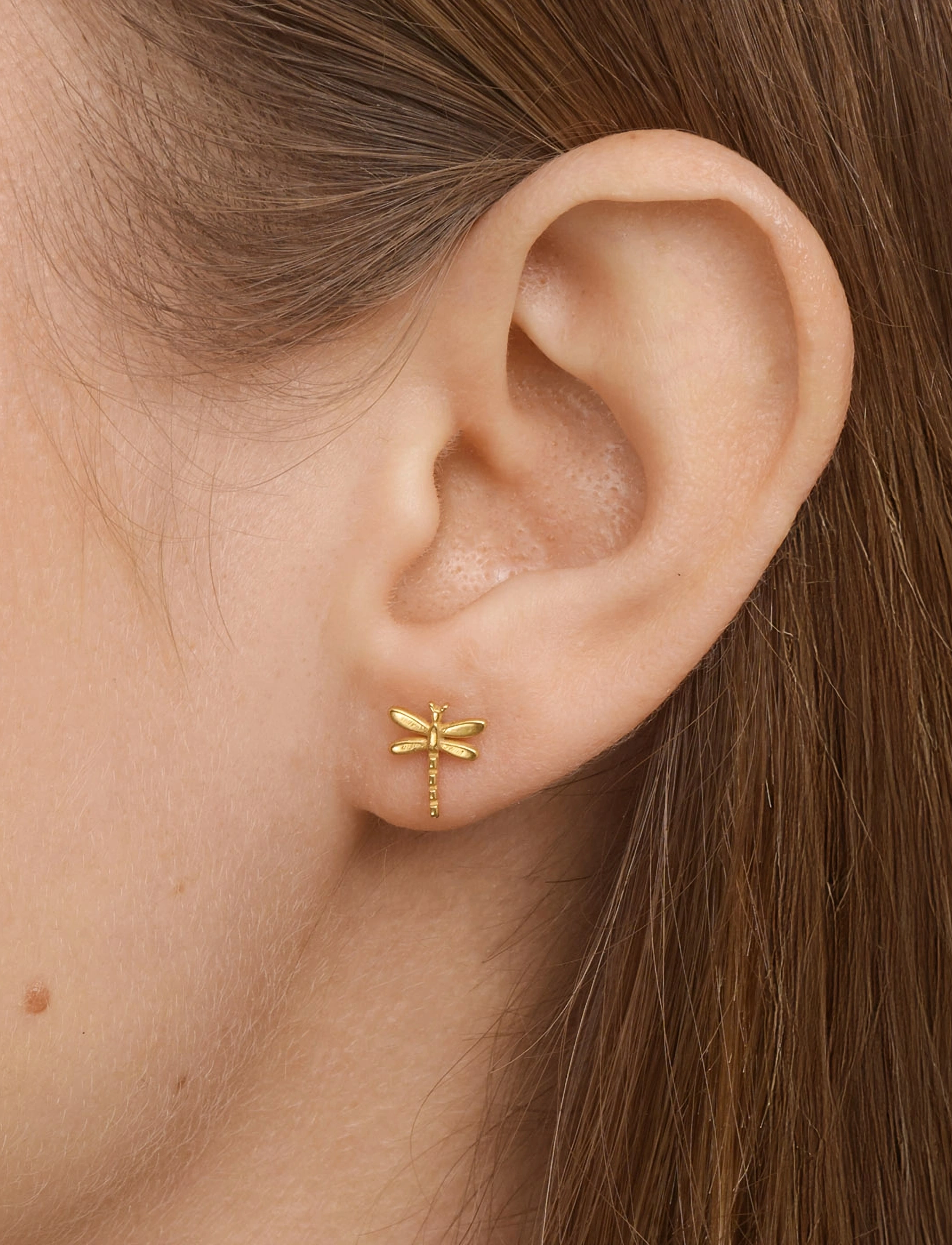 Timi of Sweden Marina - Dragonfly Stud Earrings Stainless Steel, One Size, Gold, Øreringe > Ørestikker, Dame