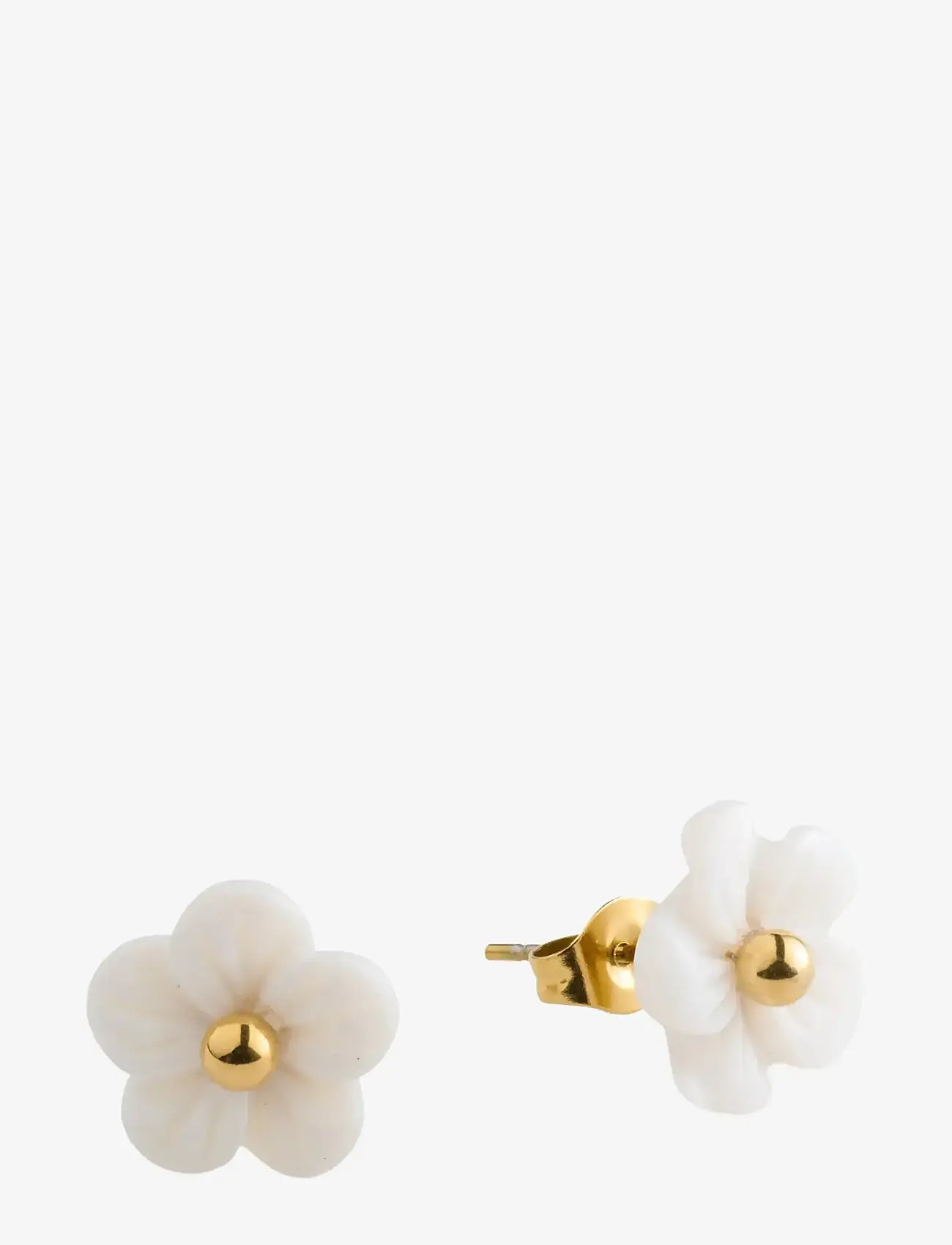 Timi of Sweden - Ellen - White Flower Stud Earrings Stainless Steel - Gold - Ørestikker - gold - 1