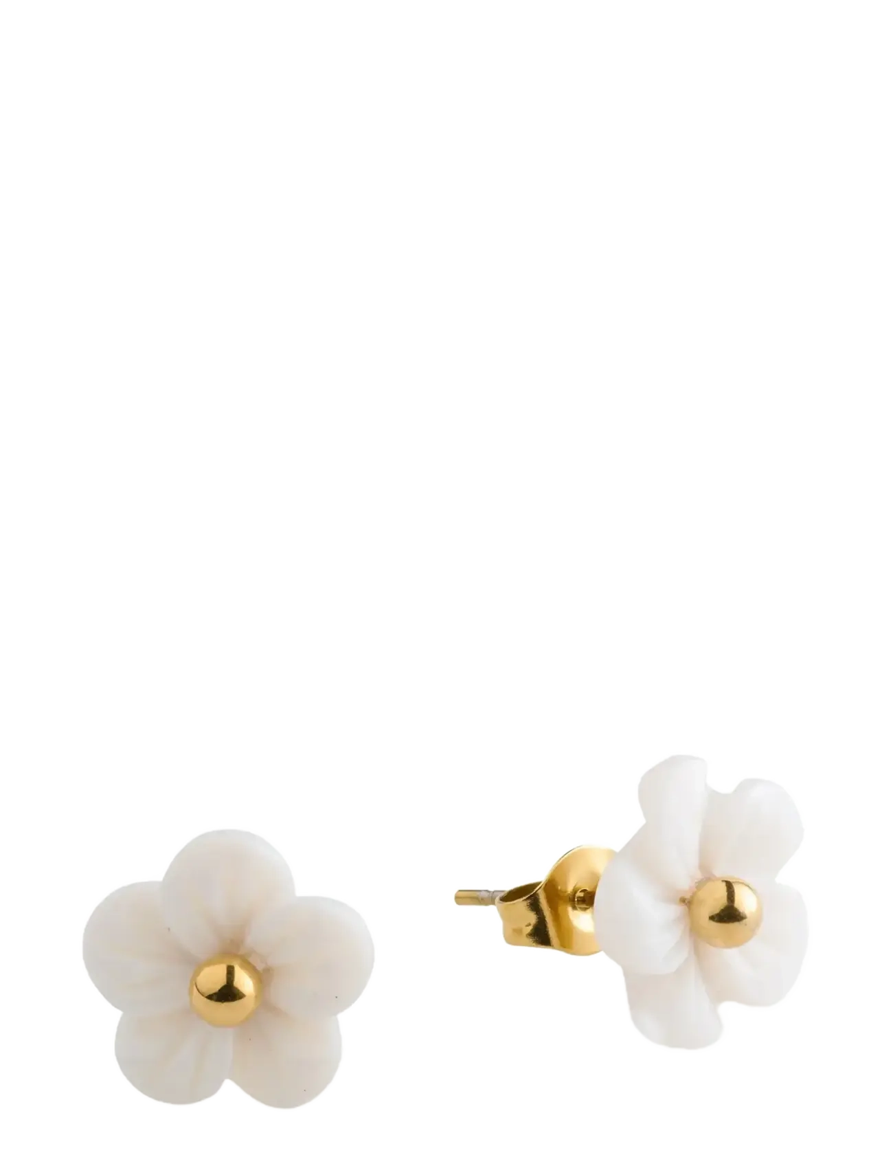Timi of Sweden Ellen - White Flower Stud Earrings Stainless Steel - Gold - Accessoarer - GOLD / gold