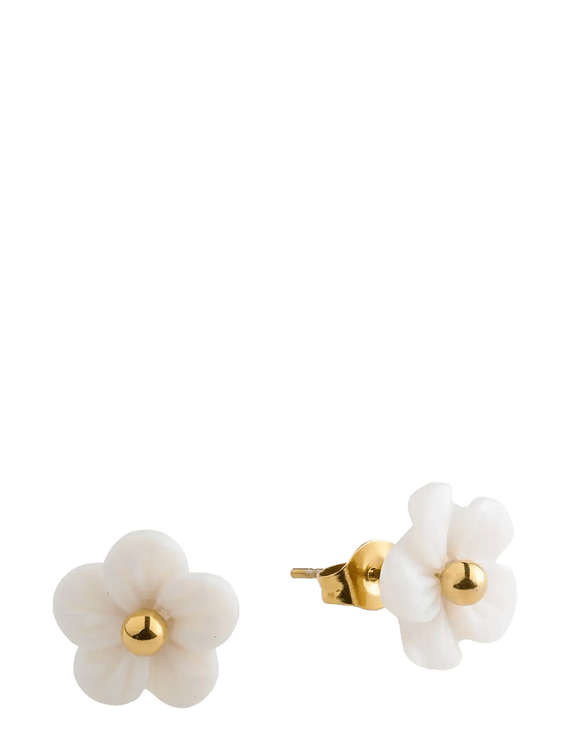 Timi of Sweden - Ellen - White Flower Stud Earrings Stainless Steel - Gold - Ørestikker - gold - 1