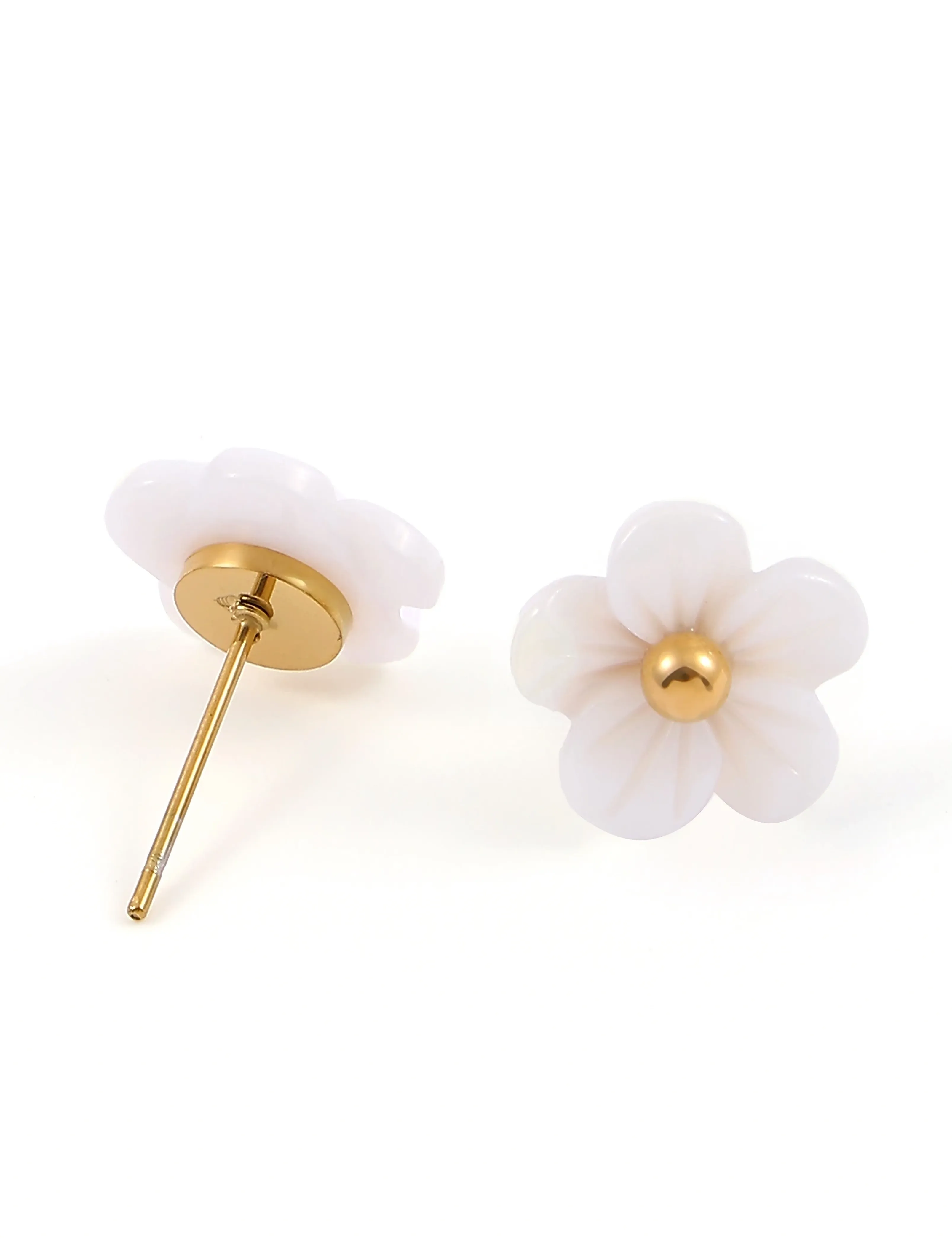 Timi of Sweden - Ellen - White Flower Stud Earrings Stainless Steel - Gold - gold - 5