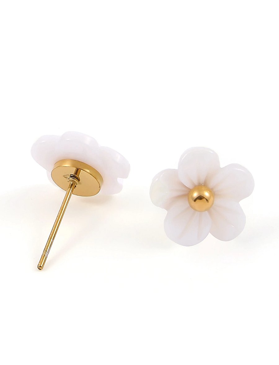 Timi of Sweden - Ellen - White Flower Stud Earrings Stainless Steel - Gold - gold - 5