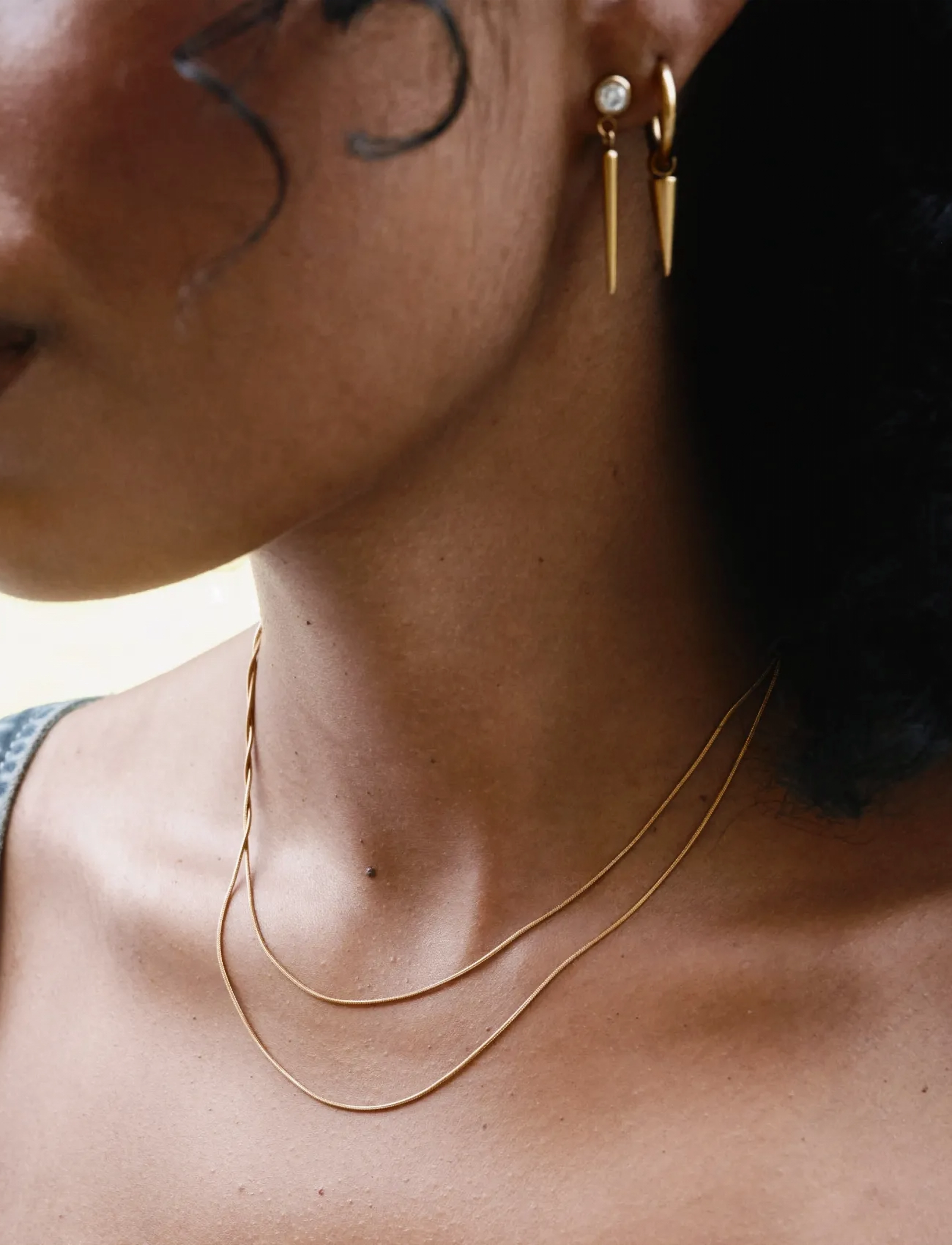Timi of Sweden - Silvia - Double Snake Chain Necklace Stainless Ste - dainty necklaces - gold - 4