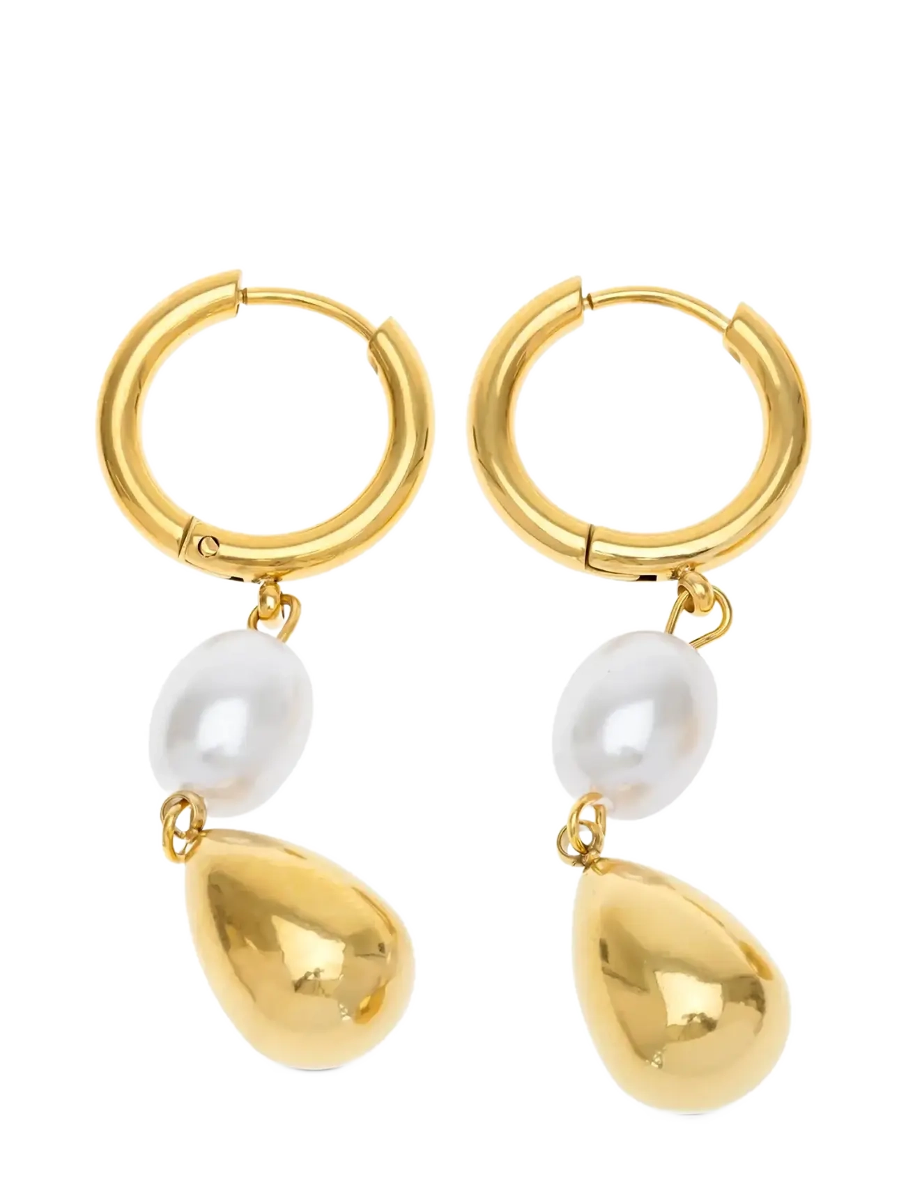 Timi of Sweden Laura - Pearl Hoop Earrings Stainless Steel - Øreringe - GOLD / gold