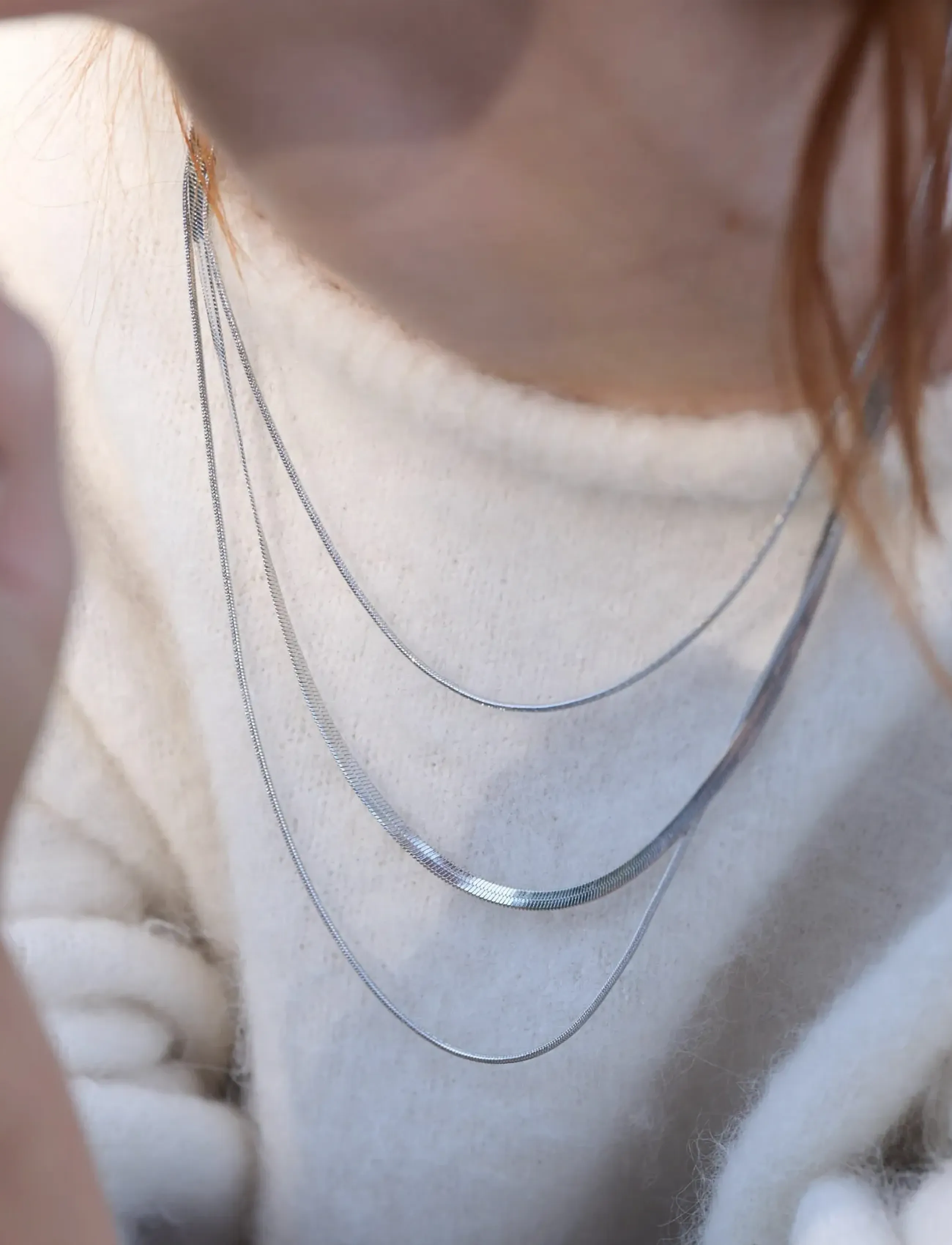 Timi of Sweden Matilde - Triple Chain Necklace Stainless Steel, One Size 40 cm, Silver, Halskæder > Kædehalskæder, Dame