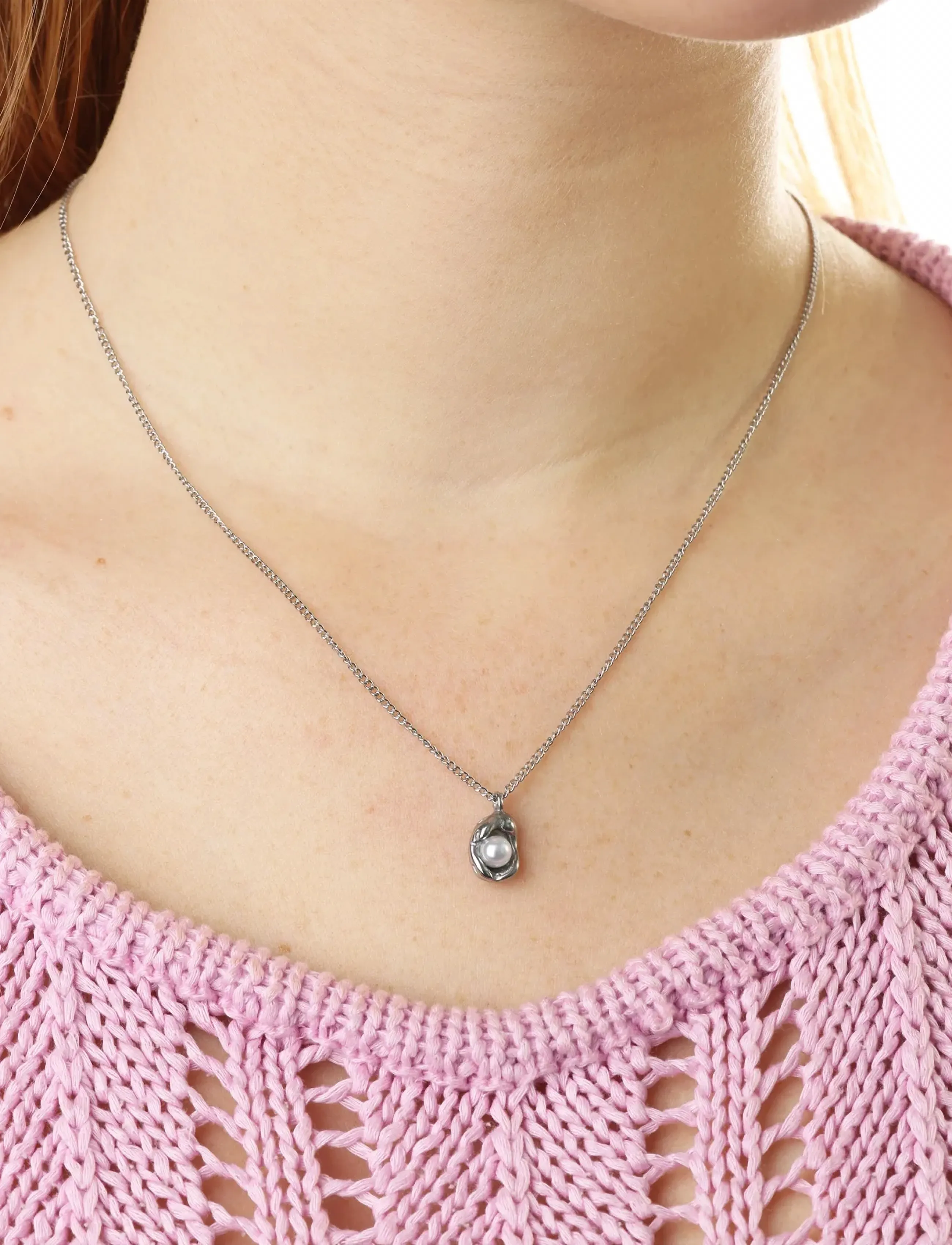 Timi of Sweden Ilse Pearl Necklace Stainless Steel, One Size 40 cm, Necklaces, Silber - Chain Frauen