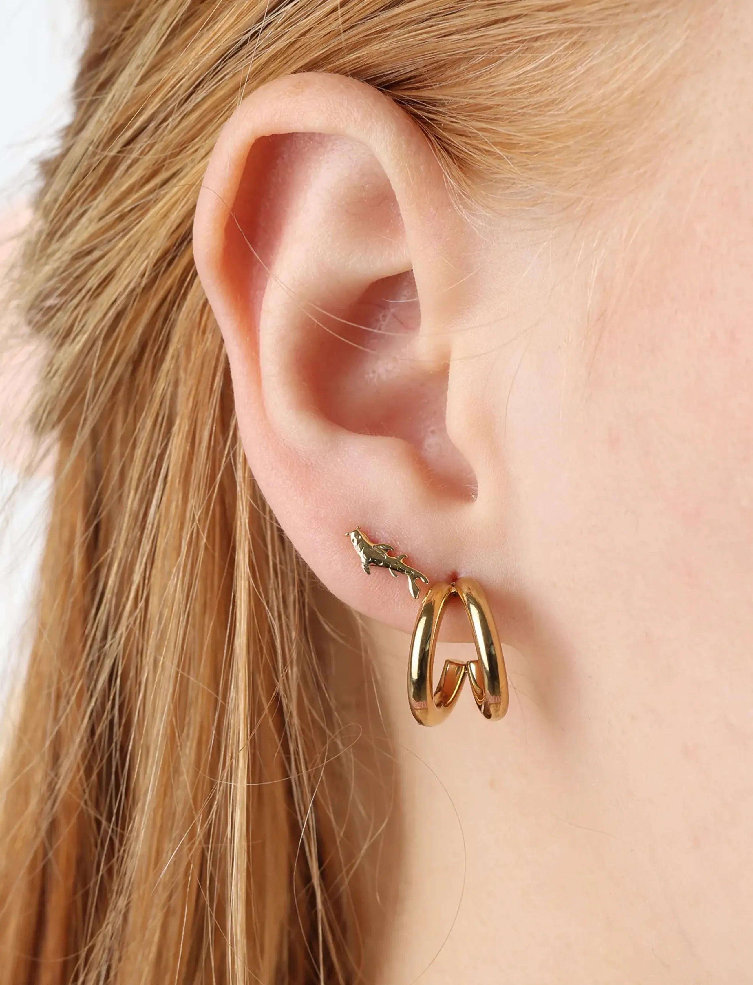 Timi of Sweden - Heylin - Double Hoop Earrings Stainless Steel - hoops - gold - 2