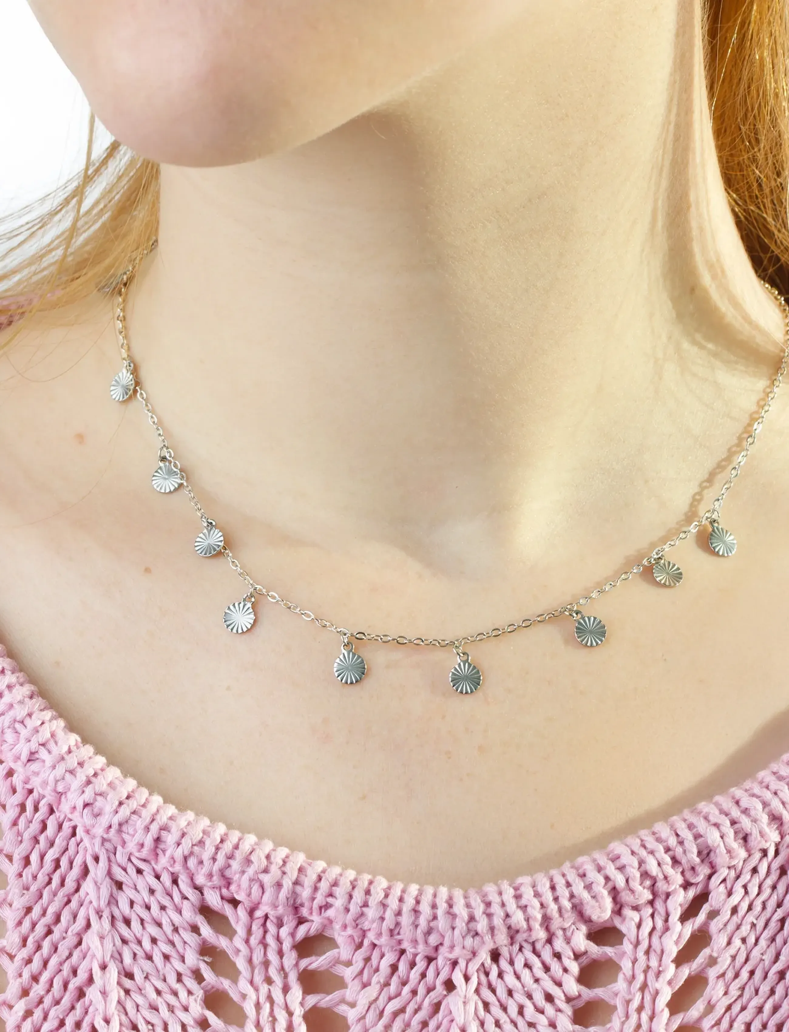 Timi of Sweden Liv Coin Charm Necklace Stainless Steel, One Size 40 cm, Necklaces, Silber - Chain Frauen